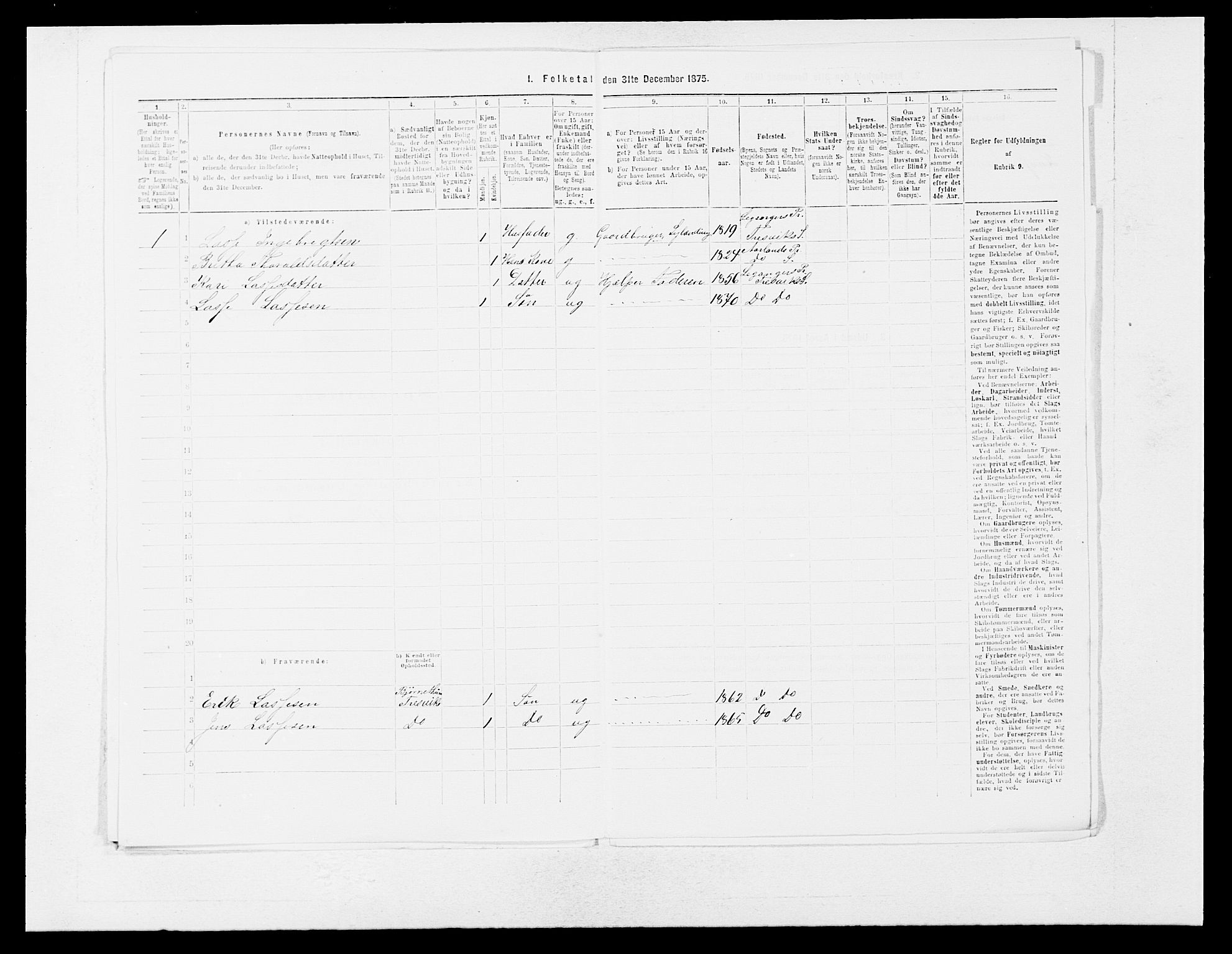 SAB, 1875 census for 1419P Leikanger, 1875, p. 437