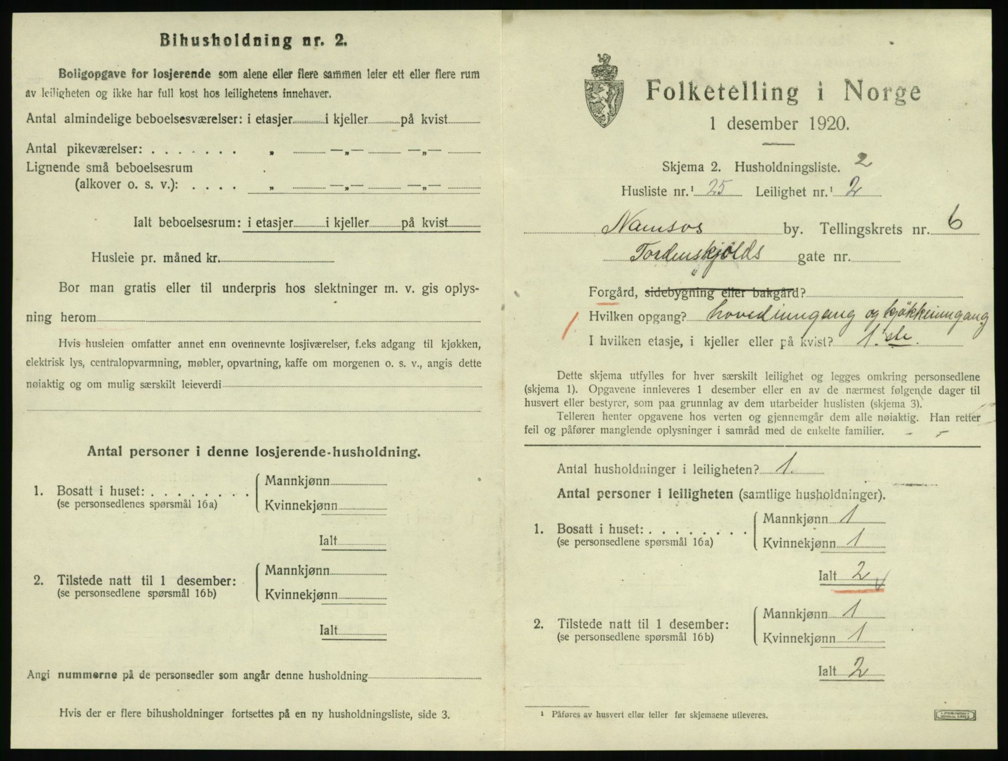 SAT, 1920 census for Namsos, 1920, p. 1865