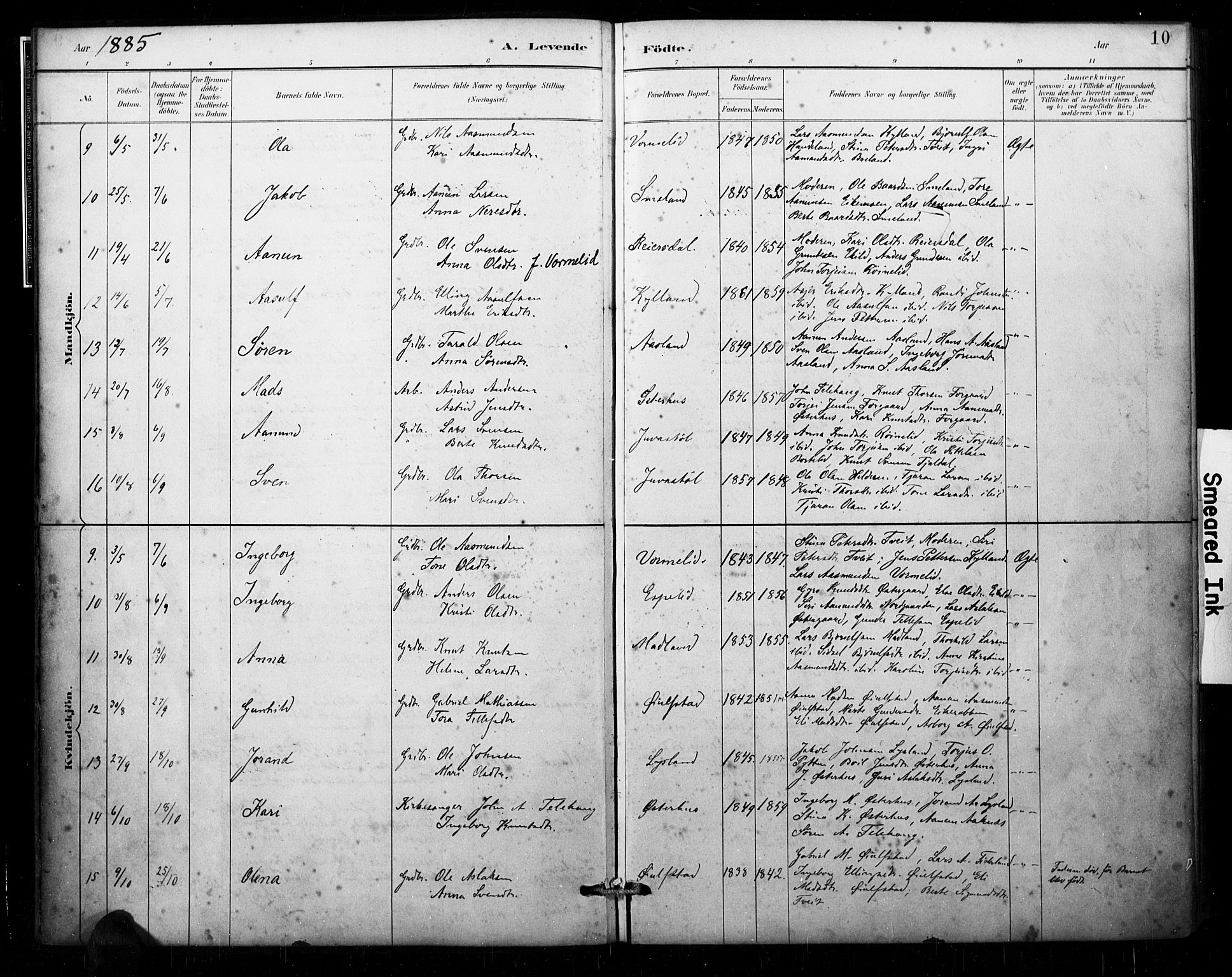 Åseral sokneprestkontor, AV/SAK-1111-0051/F/Fa/L0003: Parish register (official) no. A 3, 1884-1901, p. 10