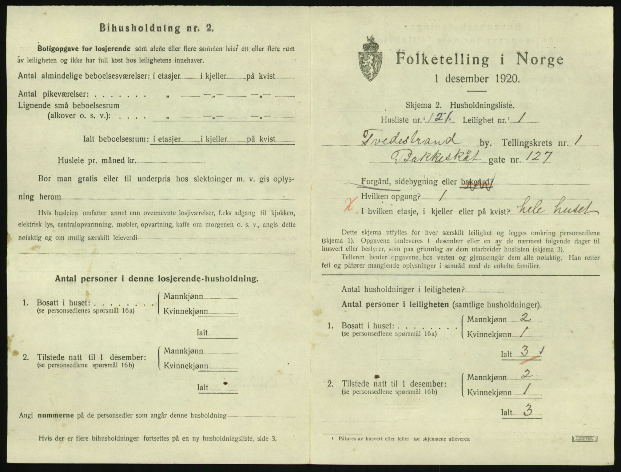 SAK, 1920 census for Tvedestrand, 1920, p. 907