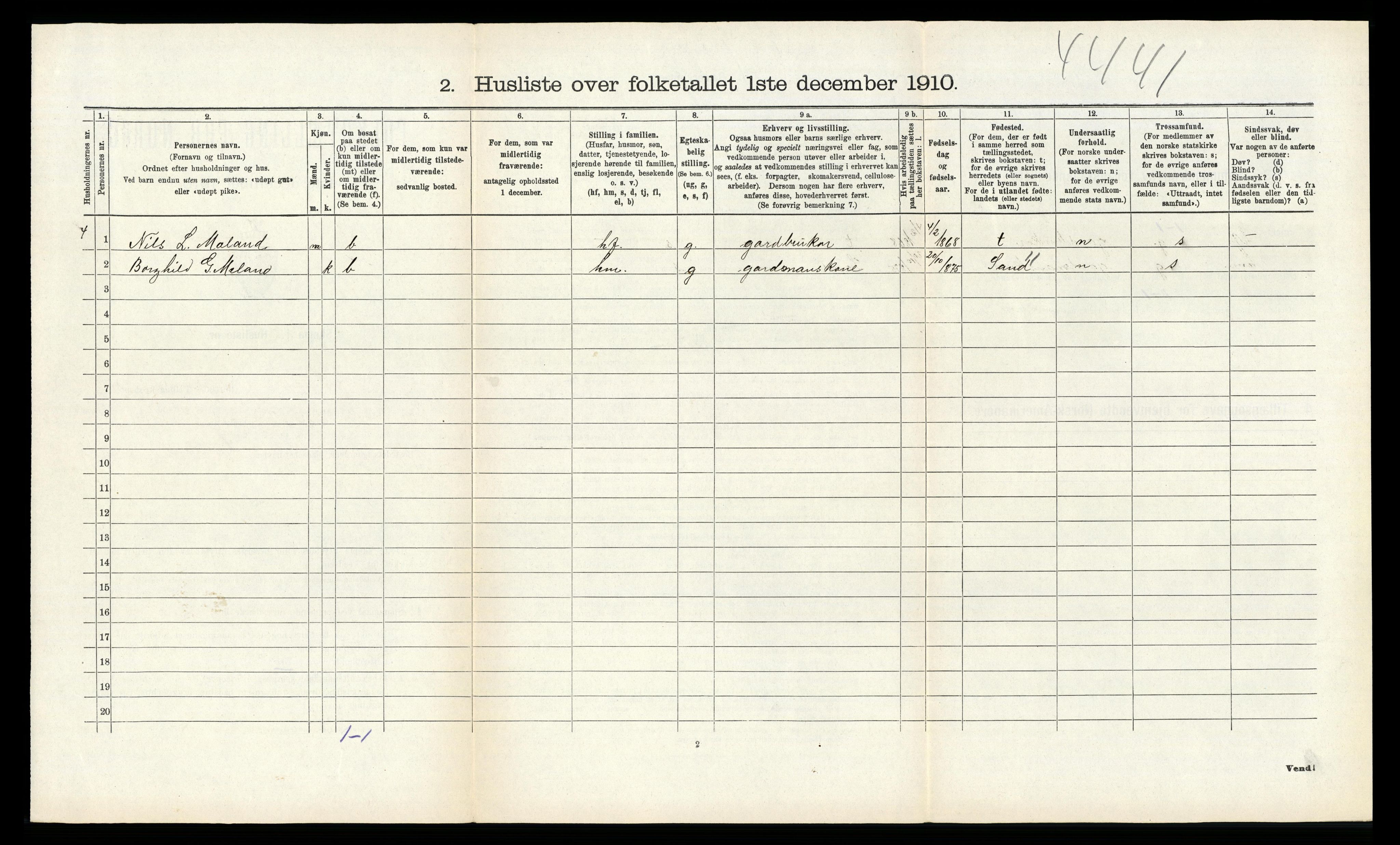 RA, 1910 census for Suldal, 1910, p. 88