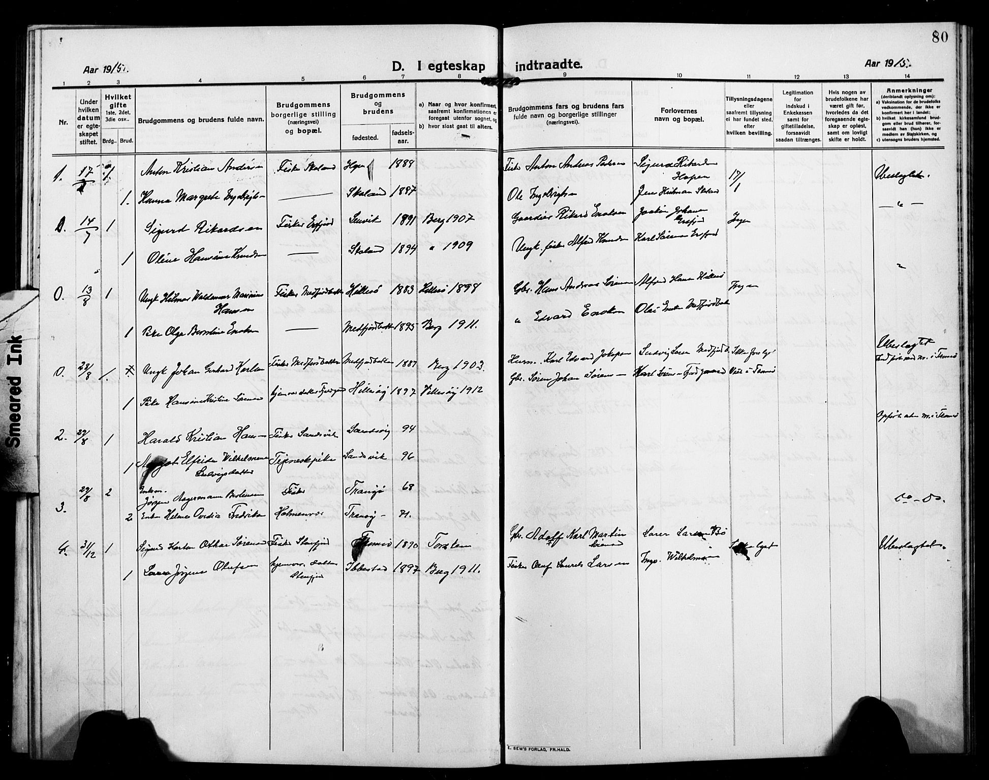 Berg sokneprestkontor, AV/SATØ-S-1318/G/Ga/Gab/L0006klokker: Parish register (copy) no. 6, 1912-1921, p. 80