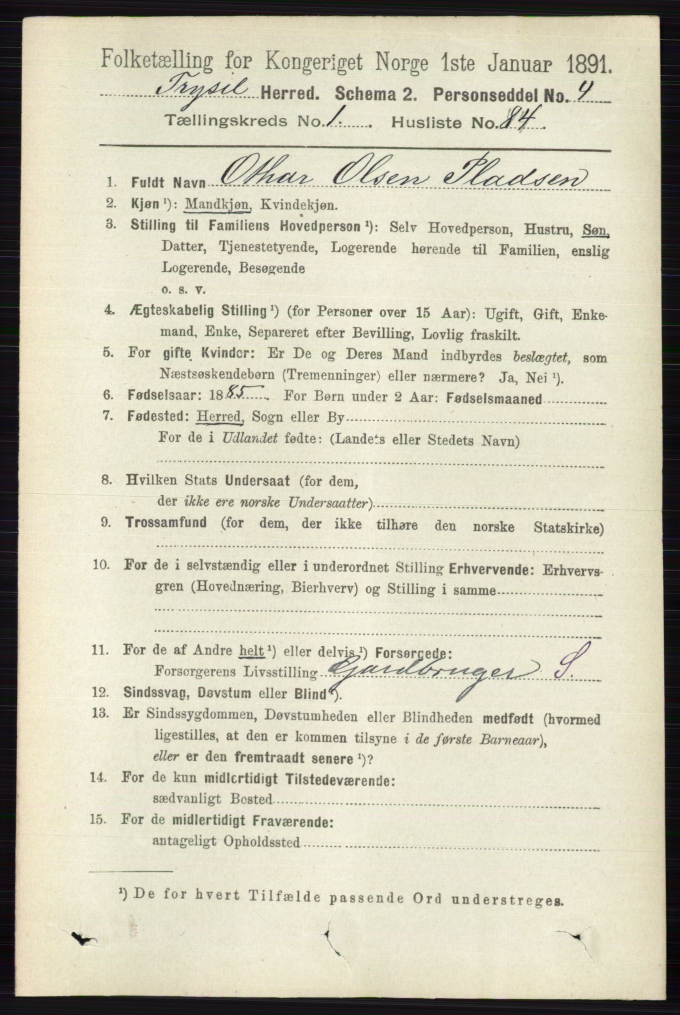 RA, 1891 census for 0428 Trysil, 1891, p. 646