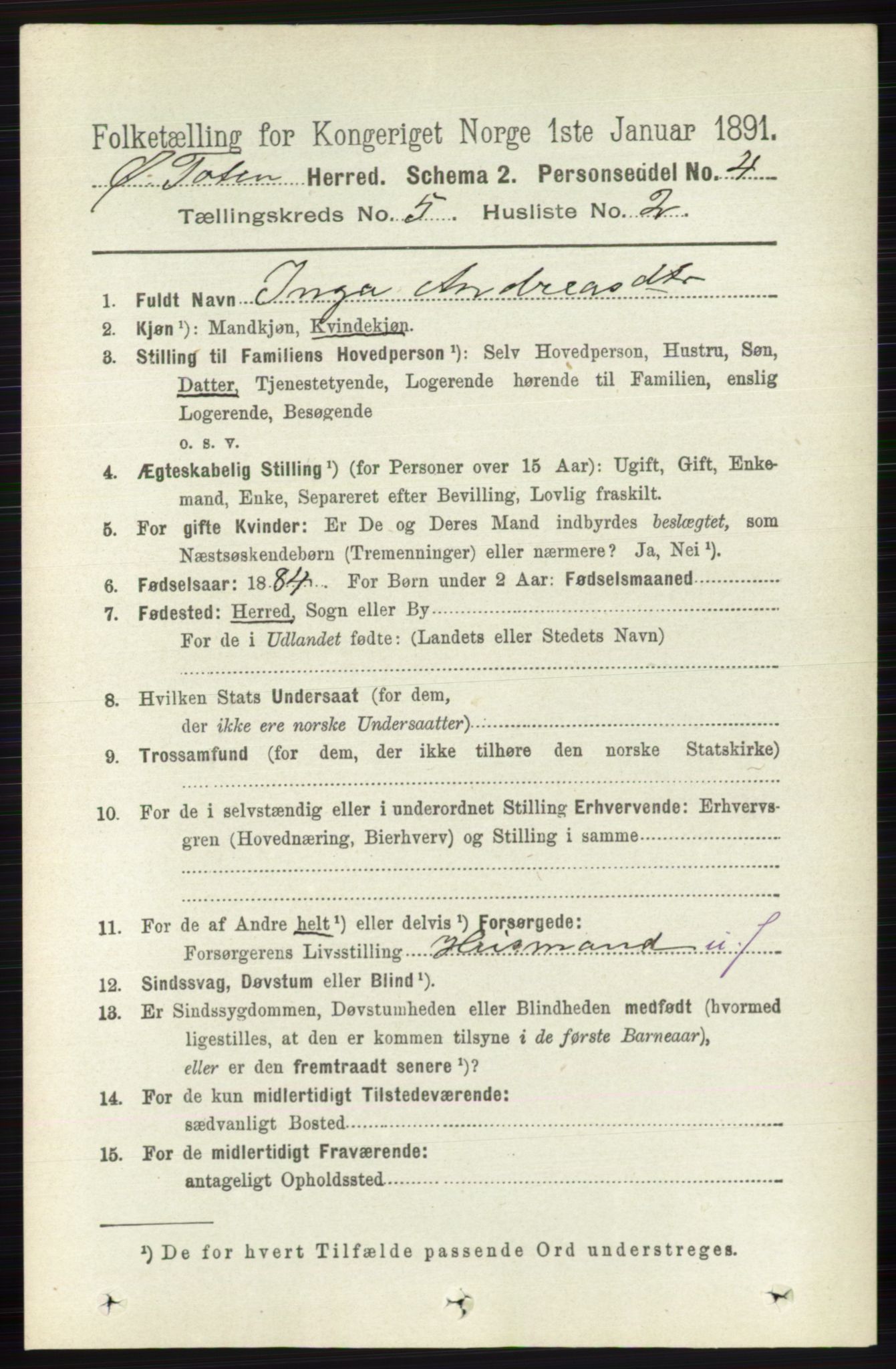 RA, 1891 census for 0528 Østre Toten, 1891, p. 3187