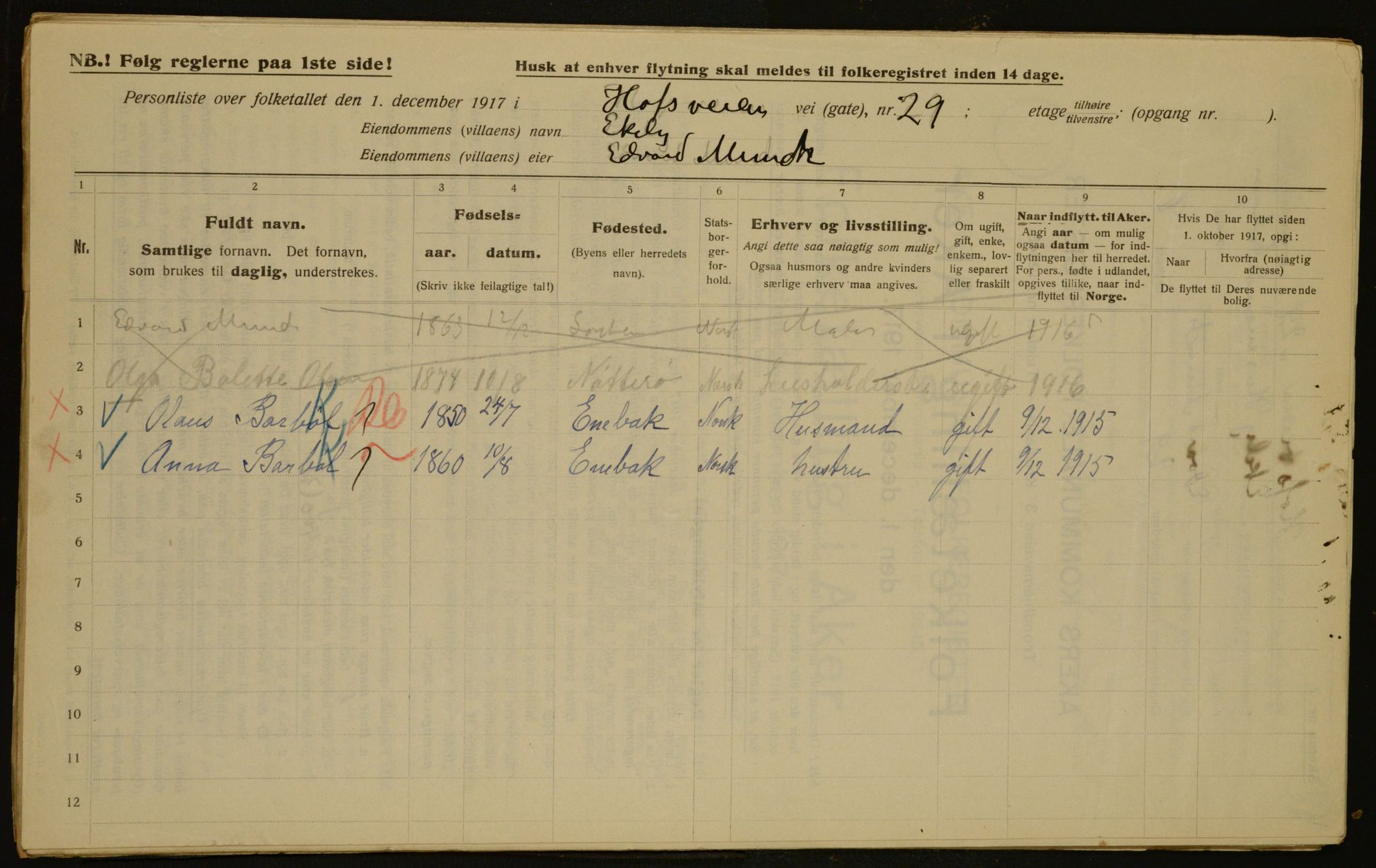 OBA, Municipal Census 1917 for Aker, 1917, p. 4262