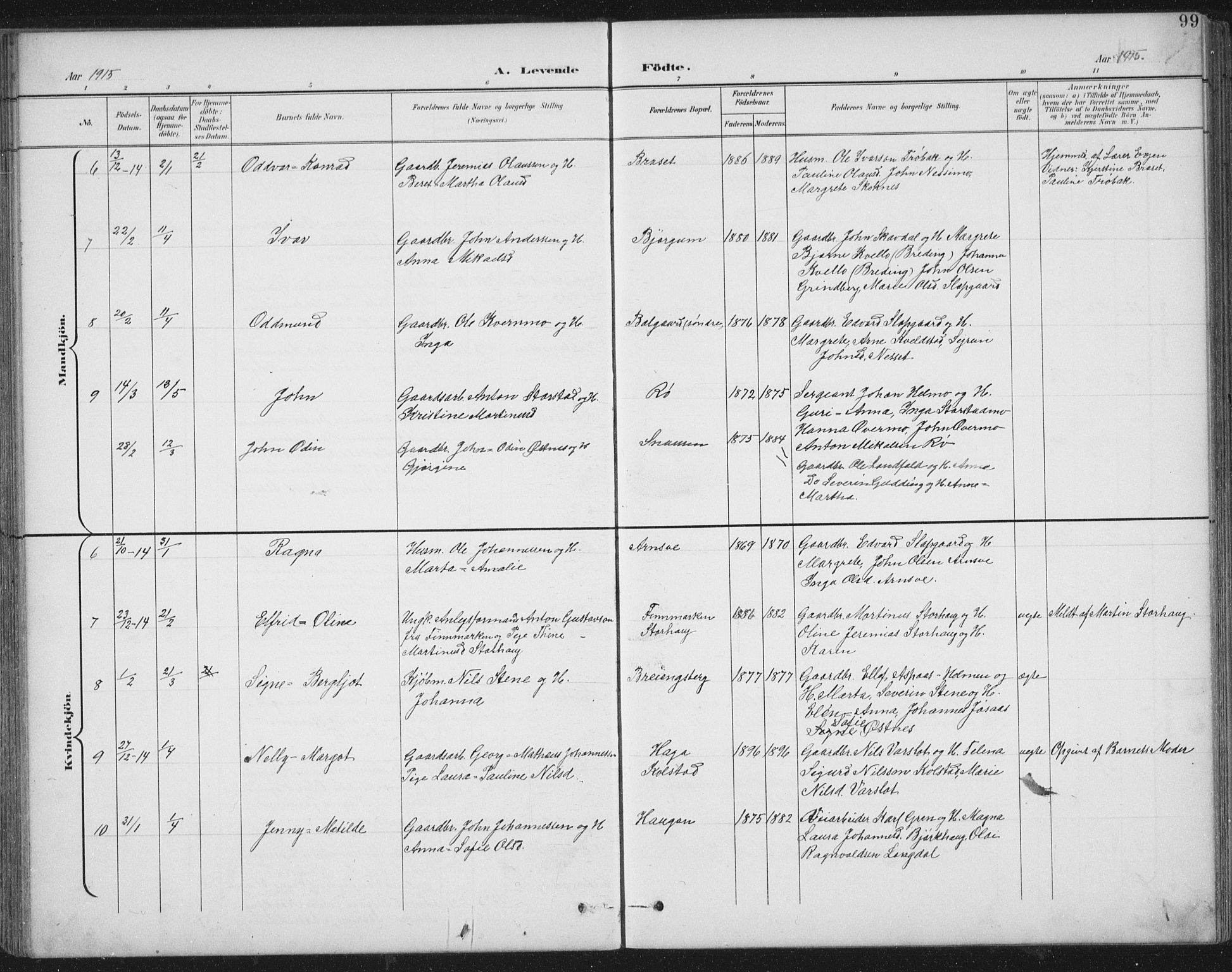 Ministerialprotokoller, klokkerbøker og fødselsregistre - Nord-Trøndelag, AV/SAT-A-1458/724/L0269: Parish register (copy) no. 724C05, 1899-1920, p. 99