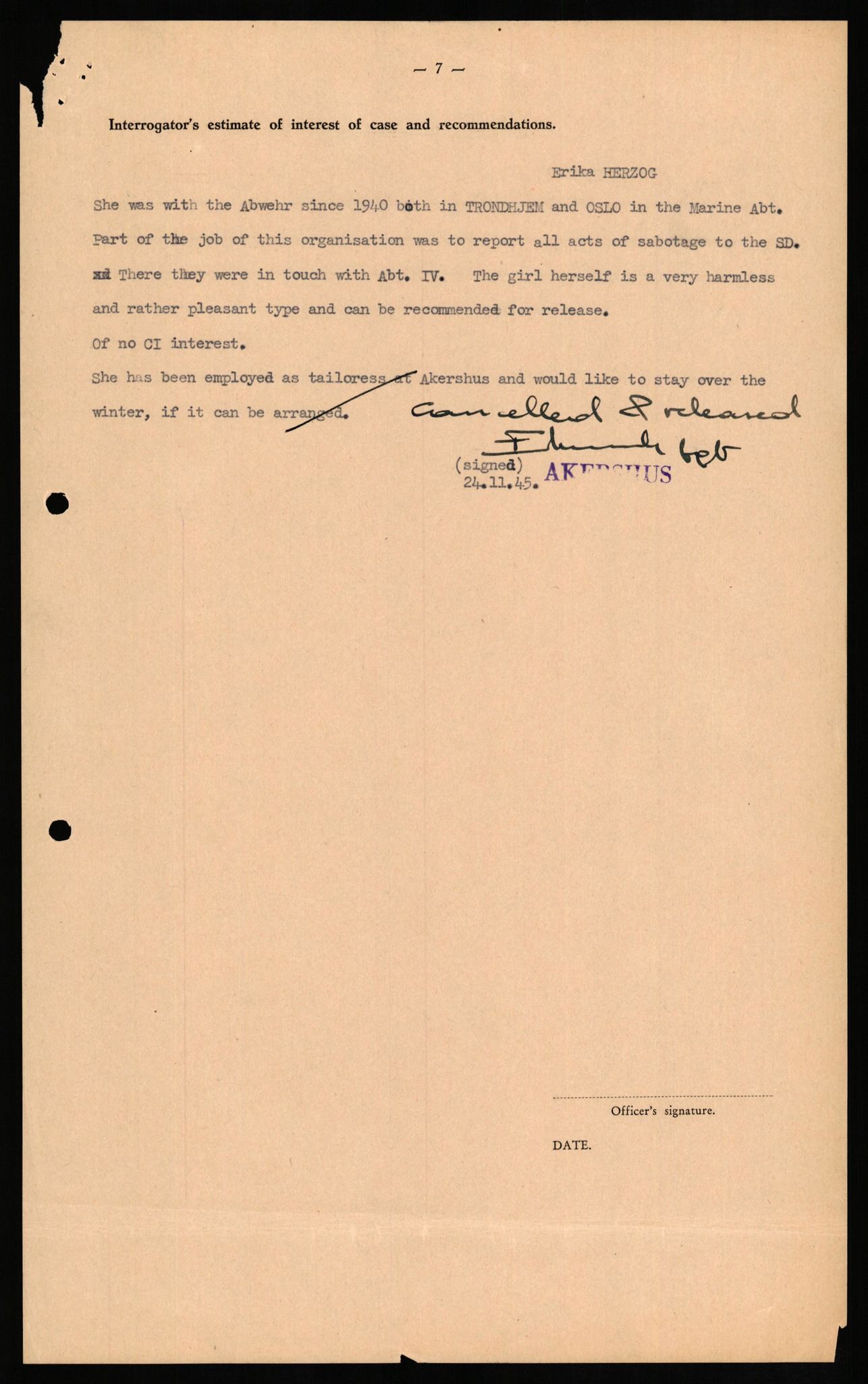 Forsvaret, Forsvarets overkommando II, AV/RA-RAFA-3915/D/Db/L0013: CI Questionaires. Tyske okkupasjonsstyrker i Norge. Tyskere., 1945-1946, p. 95