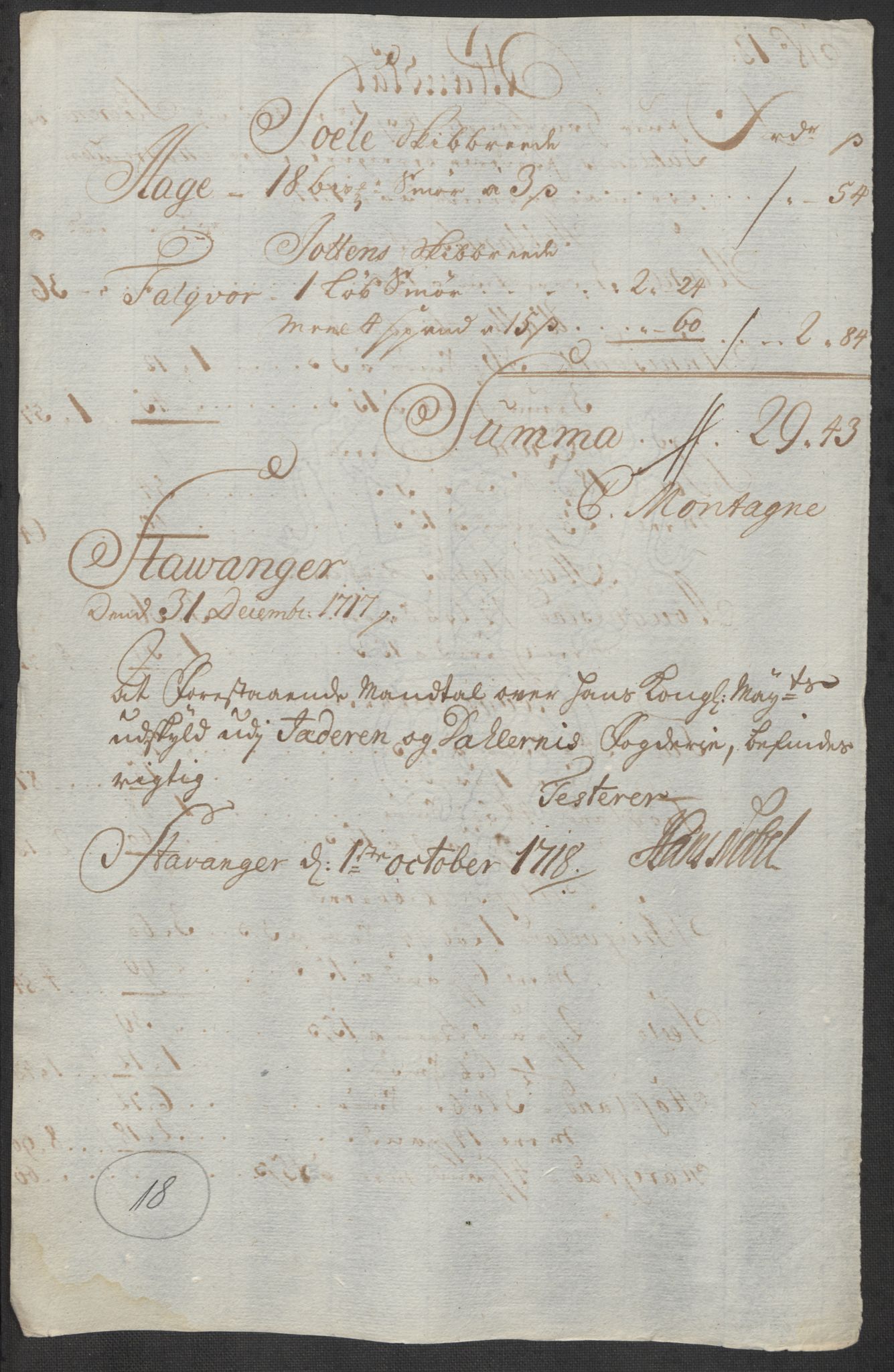 Rentekammeret inntil 1814, Reviderte regnskaper, Fogderegnskap, RA/EA-4092/R46/L2742: Fogderegnskap Jæren og Dalane, 1717, p. 108