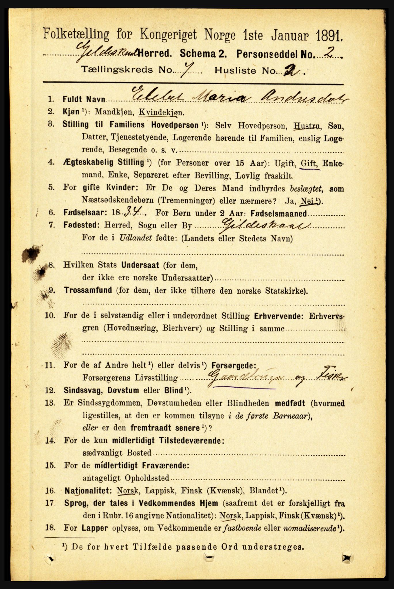 RA, 1891 census for 1838 Gildeskål, 1891, p. 2249