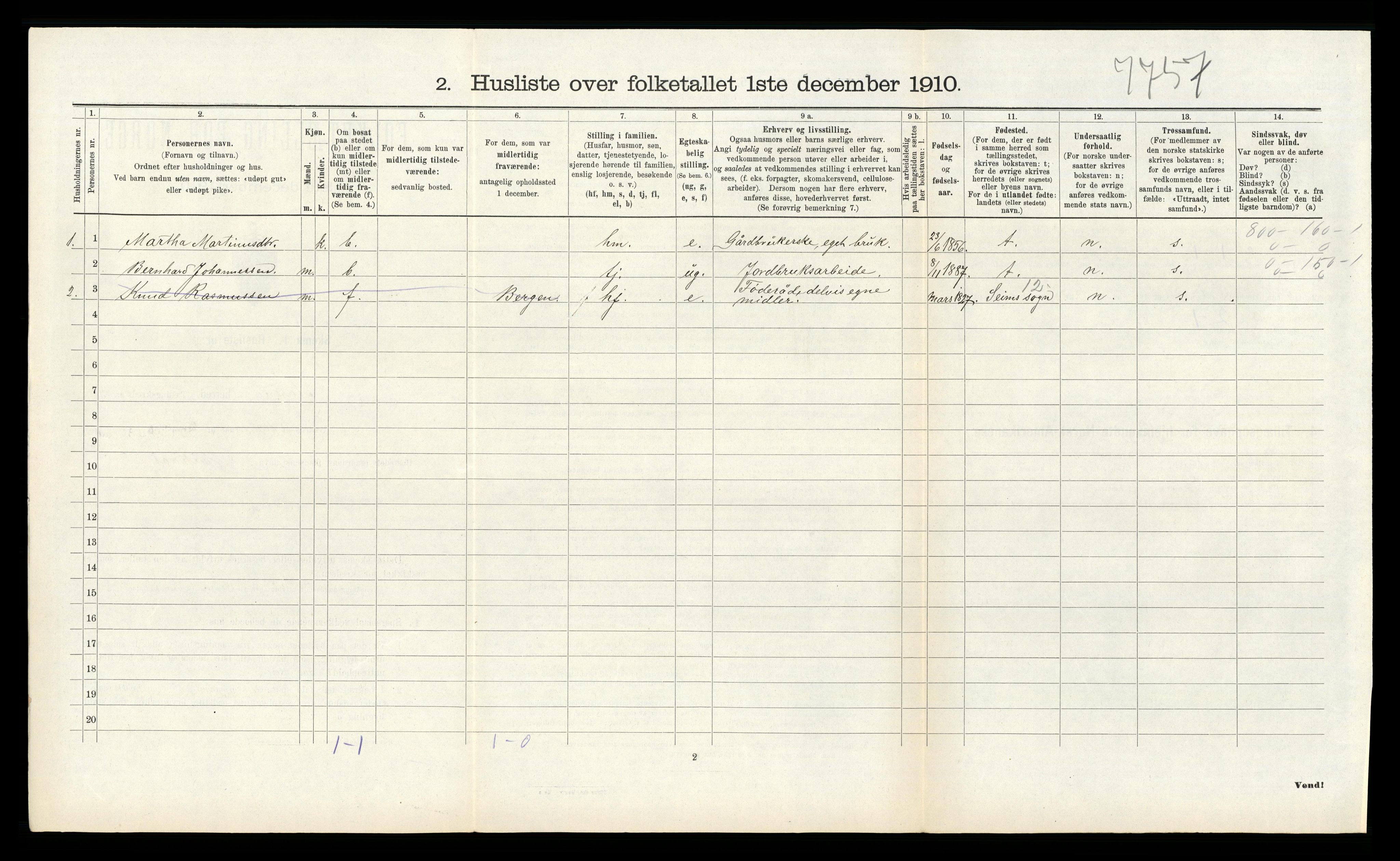 RA, 1910 census for Åsane, 1910, p. 254