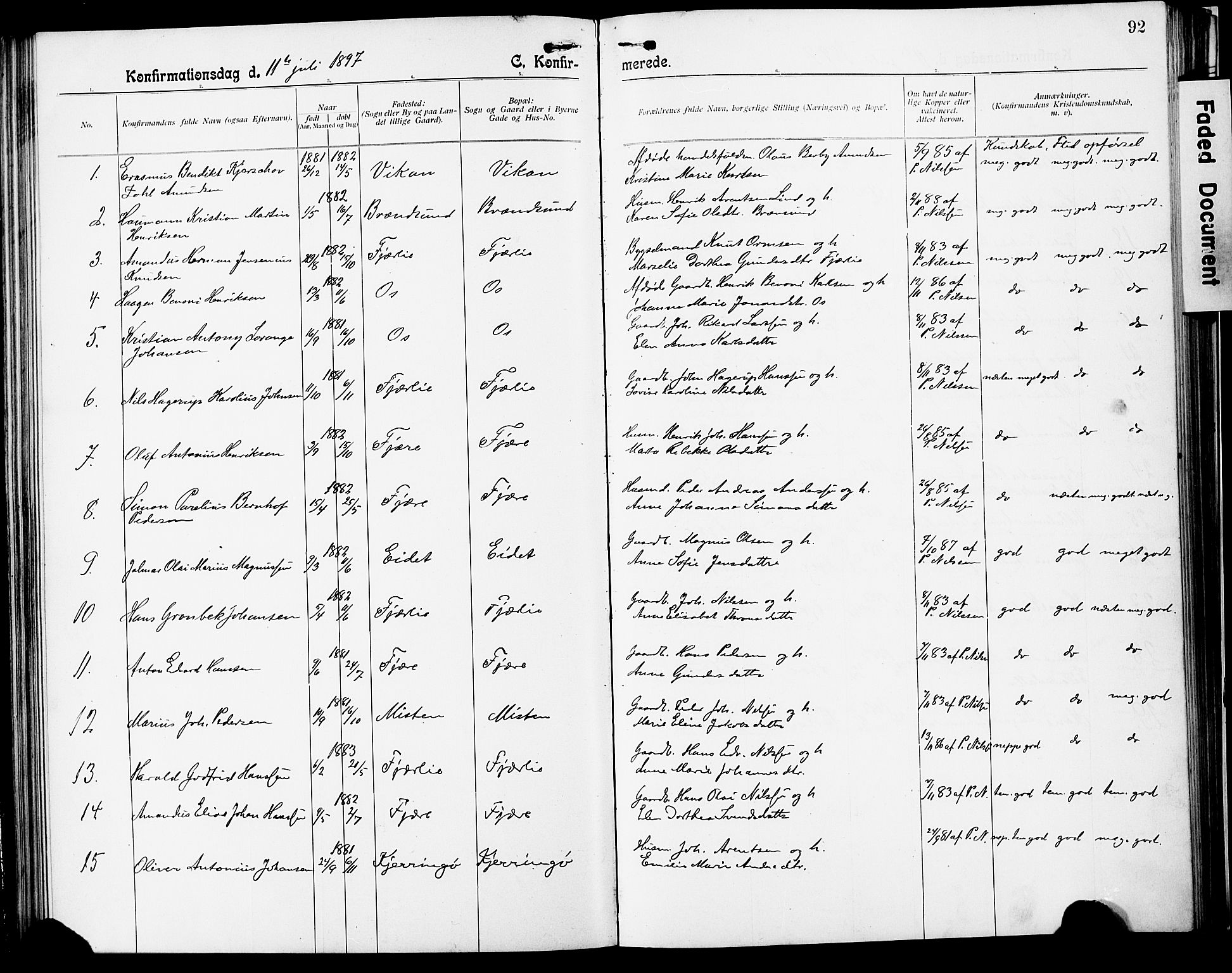 Ministerialprotokoller, klokkerbøker og fødselsregistre - Nordland, SAT/A-1459/803/L0077: Parish register (copy) no. 803C04, 1897-1930, p. 92