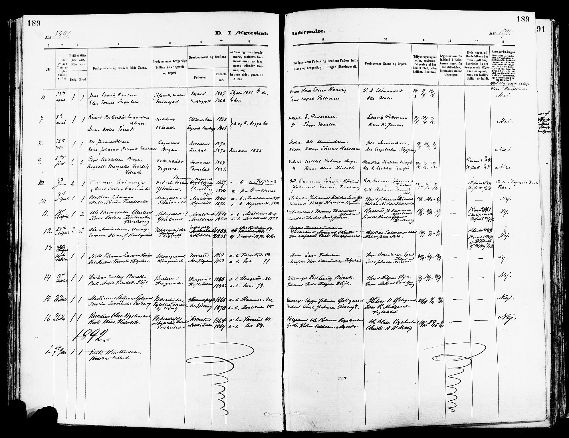 Avaldsnes sokneprestkontor, AV/SAST-A -101851/H/Ha/Haa/L0015: Parish register (official) no. A 15, 1880-1906, p. 189