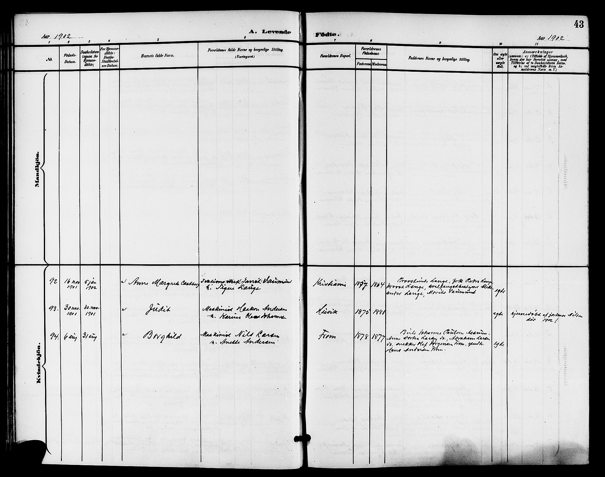 Sandar kirkebøker, AV/SAKO-A-243/G/Ga/L0002: Parish register (copy) no. 2, 1900-1915, p. 43