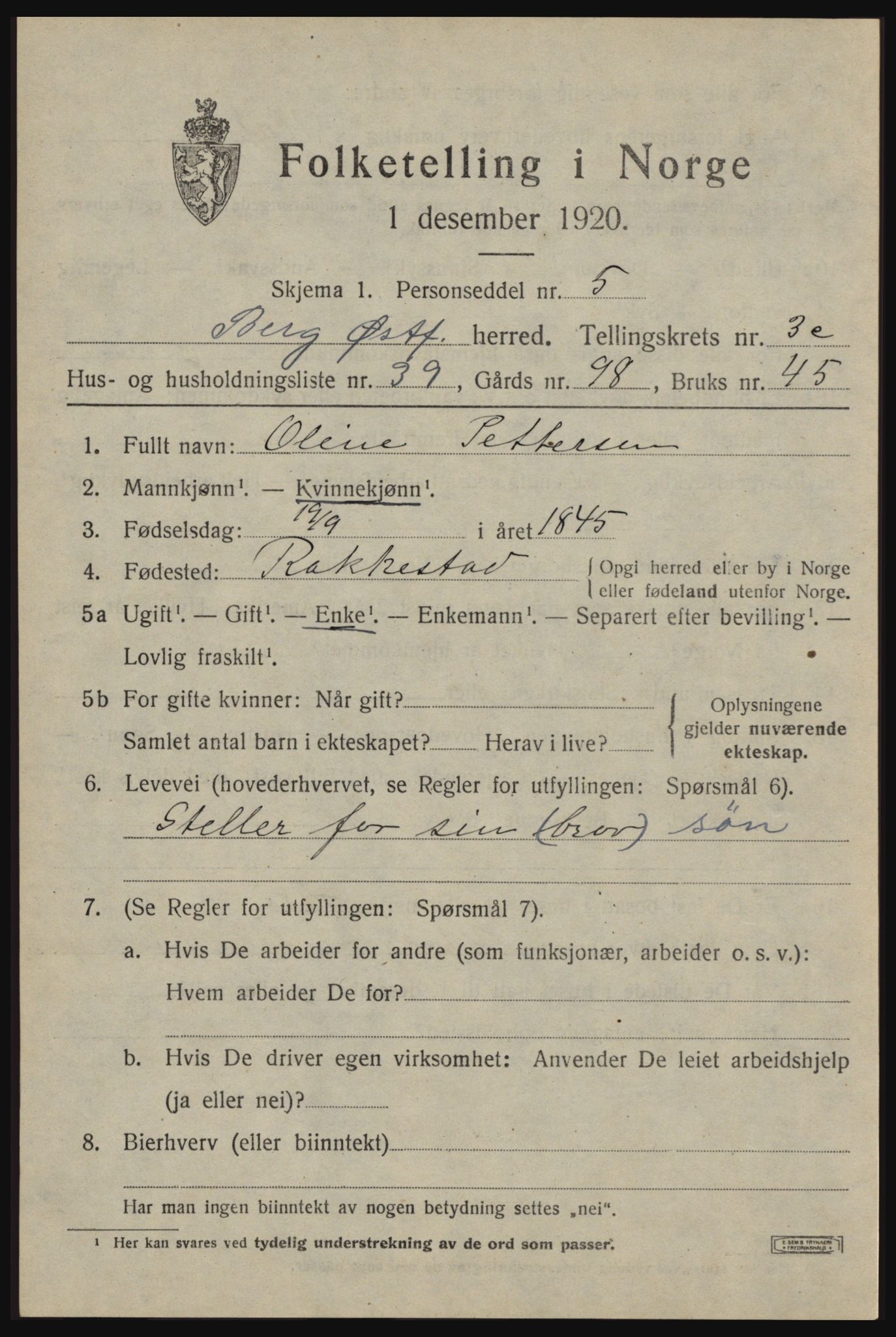 SAO, 1920 census for Berg, 1920, p. 7595