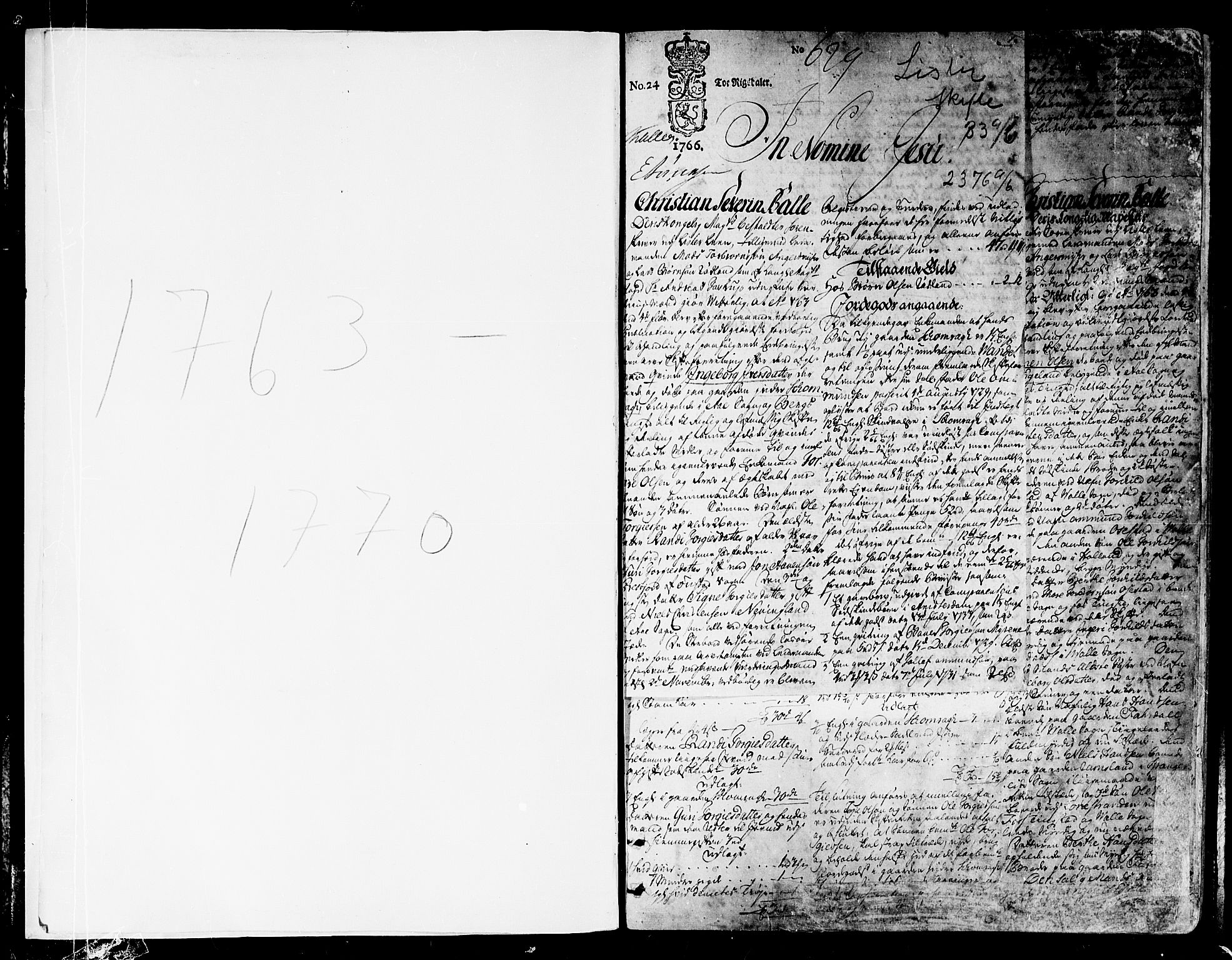 Lister sorenskriveri, AV/SAK-1221-0003/H/Hc/L0036: Skifteprotokoll nr 33a med register, 1763-1770, p. 0-1