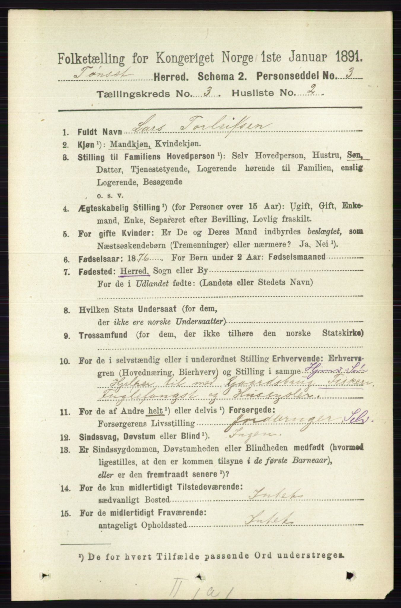 RA, 1891 census for 0437 Tynset, 1891, p. 590