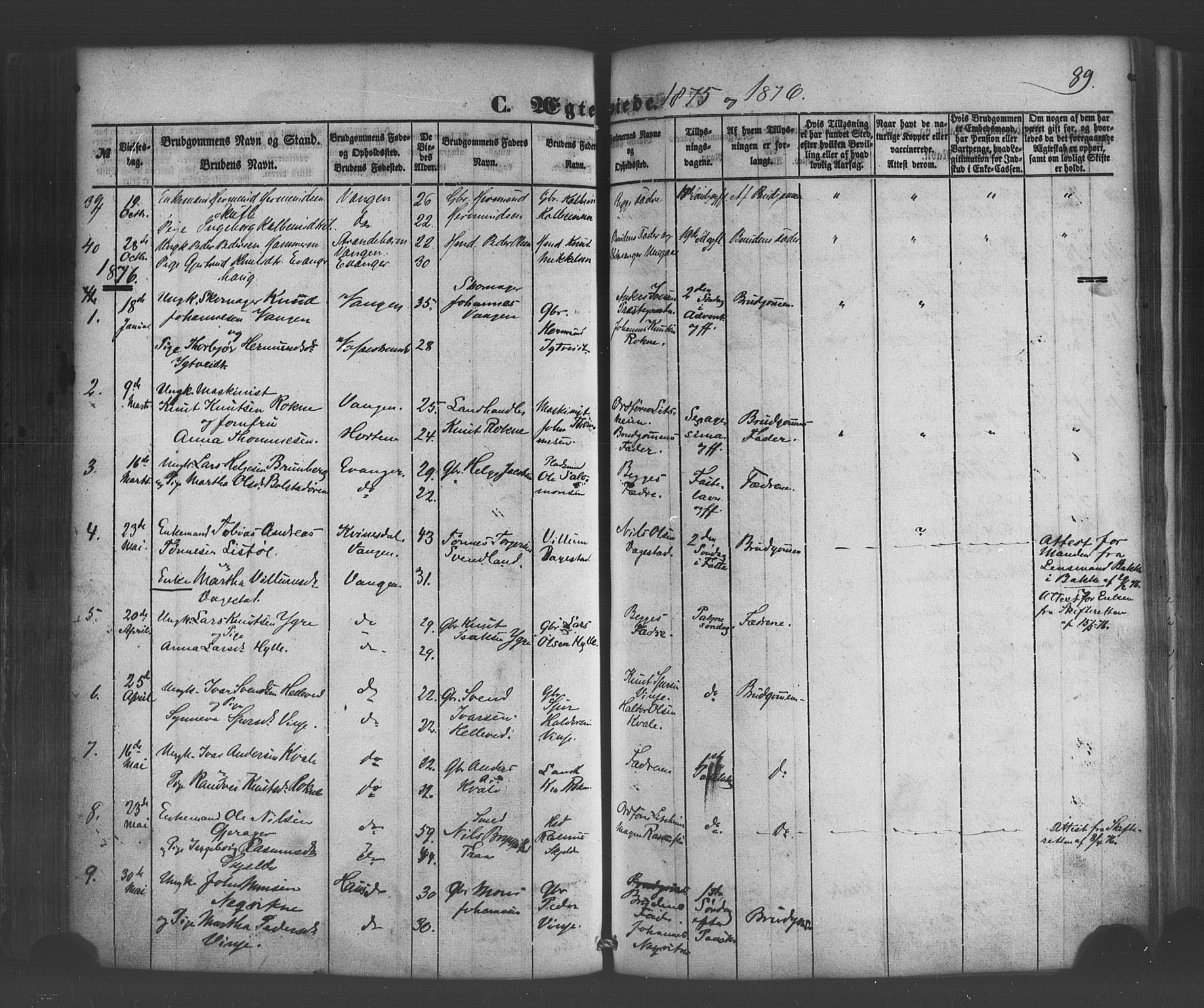 Voss sokneprestembete, SAB/A-79001/H/Haa: Parish register (official) no. A 19, 1851-1886, p. 89