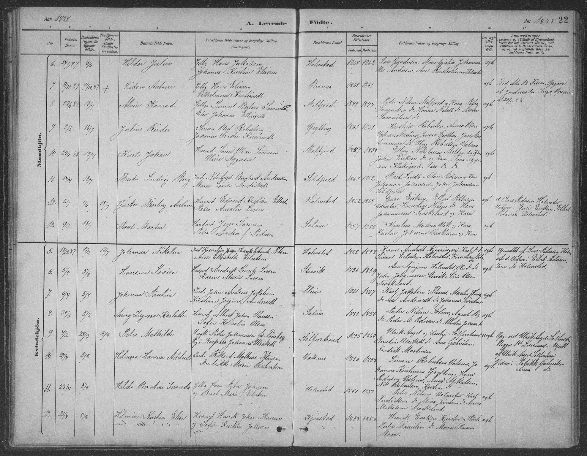 Ministerialprotokoller, klokkerbøker og fødselsregistre - Nordland, AV/SAT-A-1459/890/L1290: Parish register (copy) no. 890C01, 1882-1911, p. 22