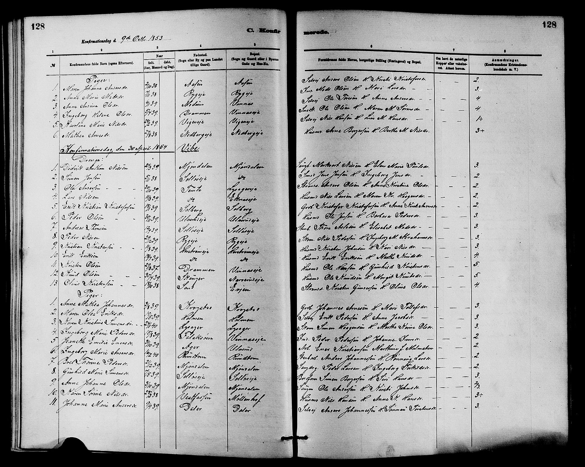 Nedre Eiker kirkebøker, SAKO/A-612/F/Fa/L0001: Parish register (official) no. 1, 1853-1877, p. 128
