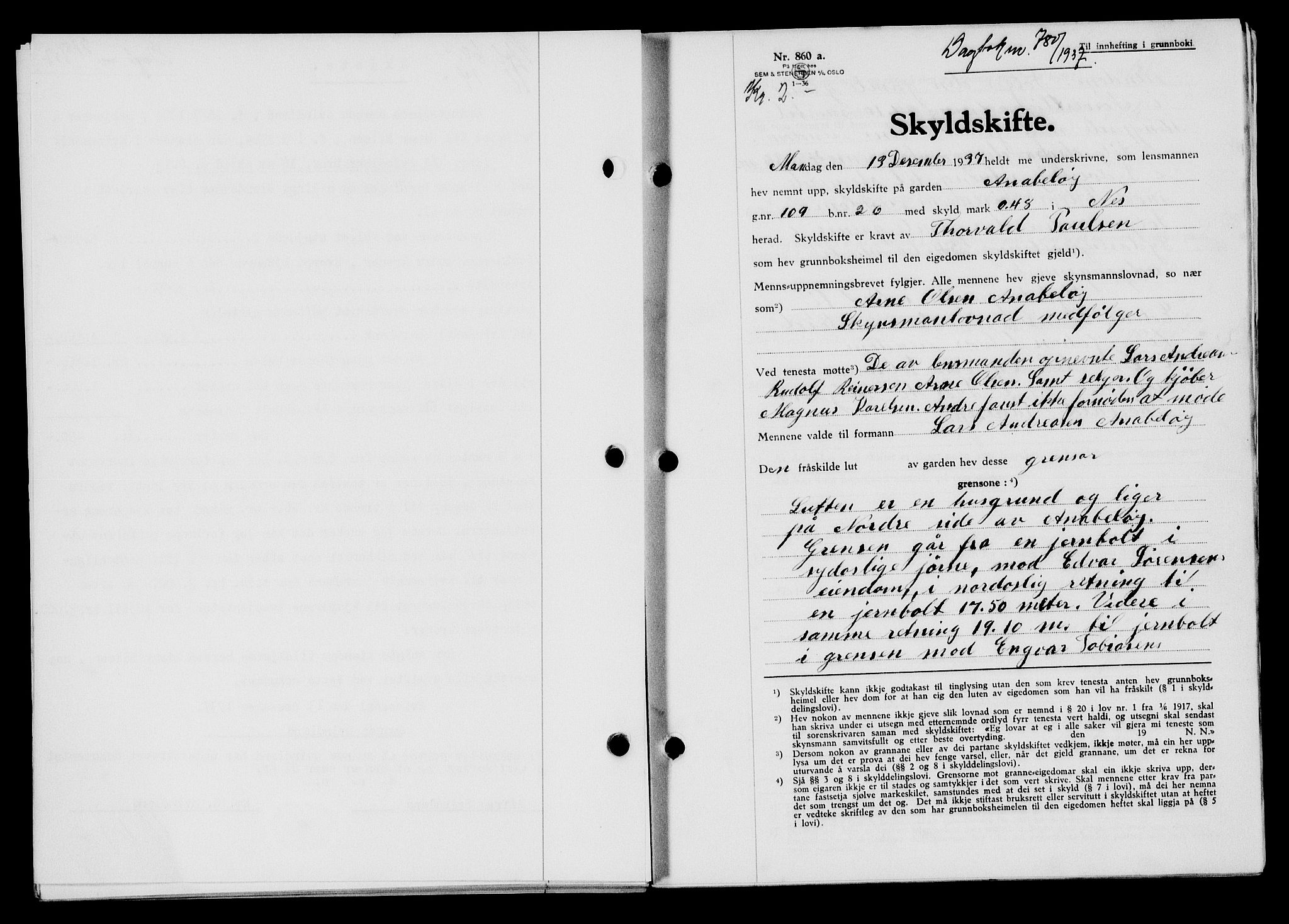 Flekkefjord sorenskriveri, SAK/1221-0001/G/Gb/Gba/L0054: Mortgage book no. A-2, 1937-1938, Diary no: : 780/1937