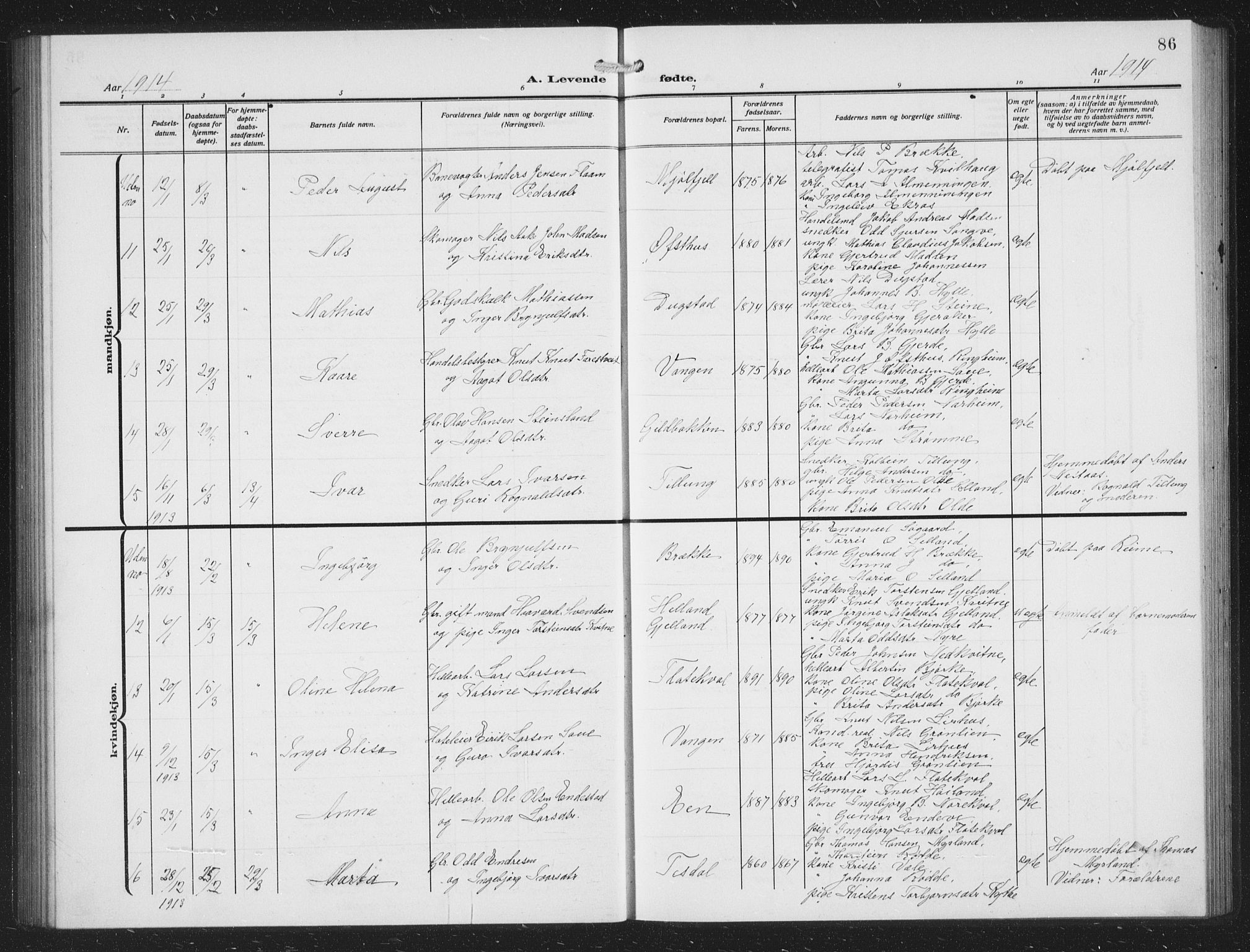 Voss sokneprestembete, AV/SAB-A-79001/H/Hab: Parish register (copy) no. C 3, 1909-1920, p. 86