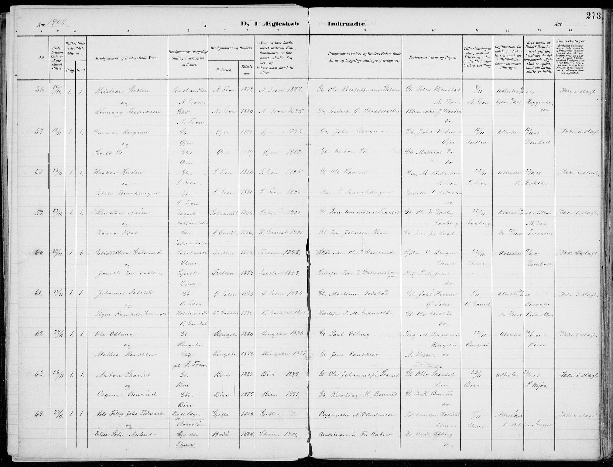 Lillehammer prestekontor, AV/SAH-PREST-088/H/Ha/Haa/L0001: Parish register (official) no. 1, 1901-1916, p. 273