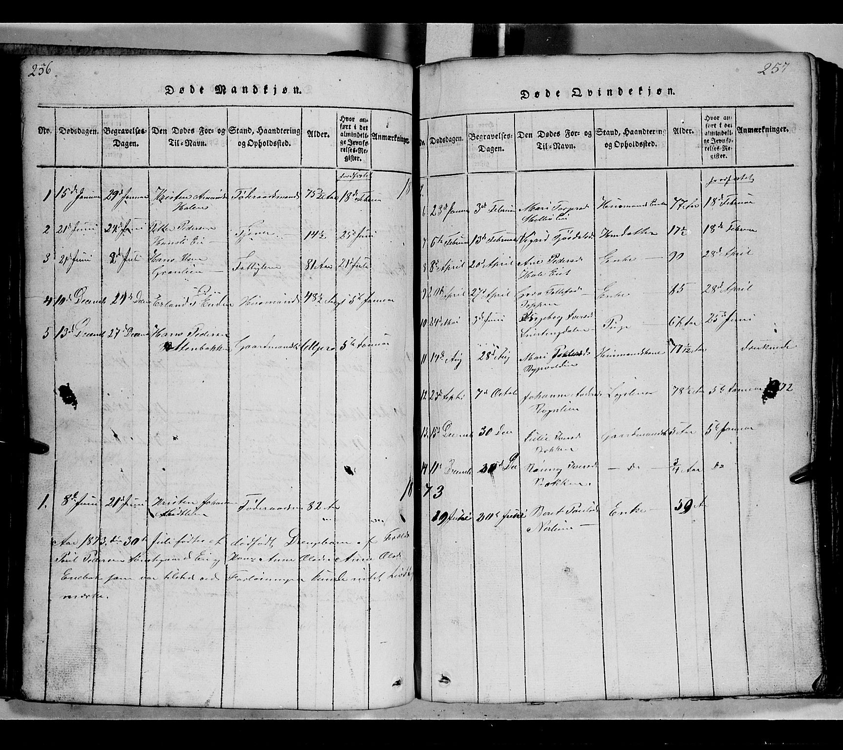 Gausdal prestekontor, SAH/PREST-090/H/Ha/Hab/L0002: Parish register (copy) no. 2, 1818-1874, p. 256-257