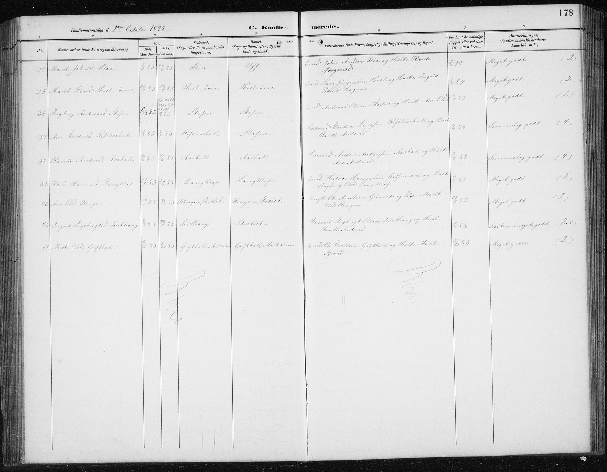 Ministerialprotokoller, klokkerbøker og fødselsregistre - Sør-Trøndelag, SAT/A-1456/674/L0876: Parish register (copy) no. 674C03, 1892-1912, p. 178