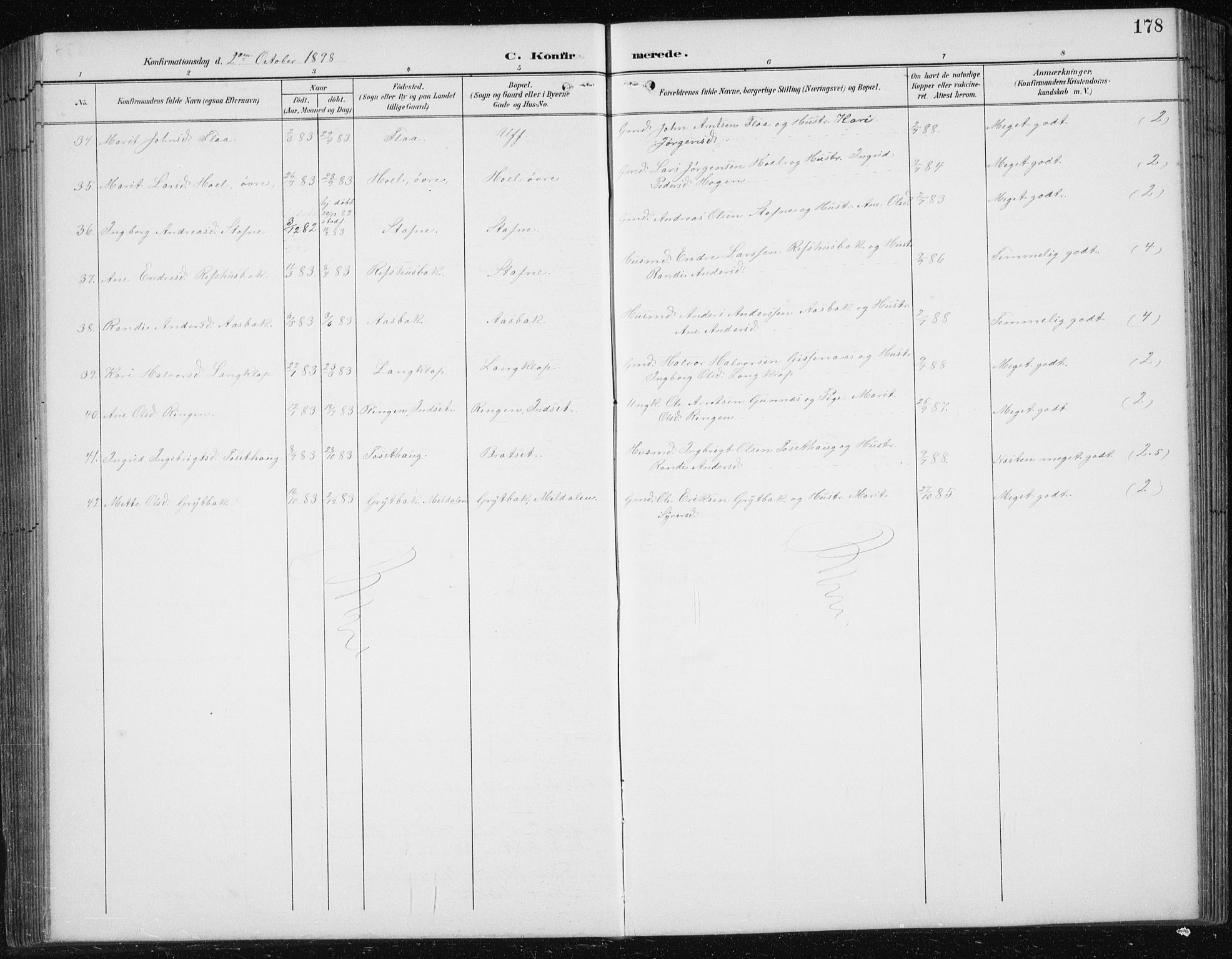 Ministerialprotokoller, klokkerbøker og fødselsregistre - Sør-Trøndelag, AV/SAT-A-1456/674/L0876: Parish register (copy) no. 674C03, 1892-1912, p. 178