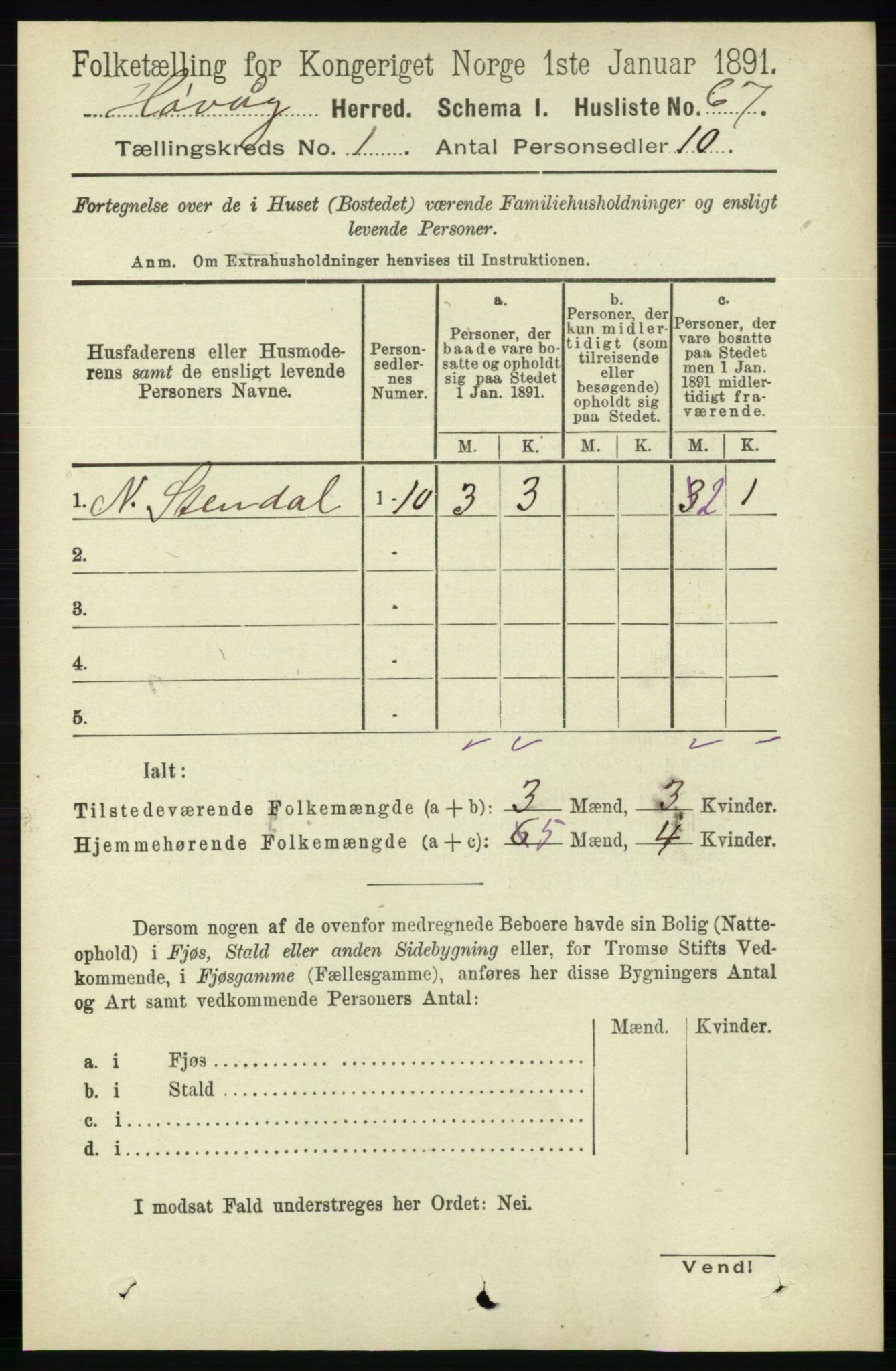 RA, 1891 census for 0927 Høvåg, 1891, p. 85