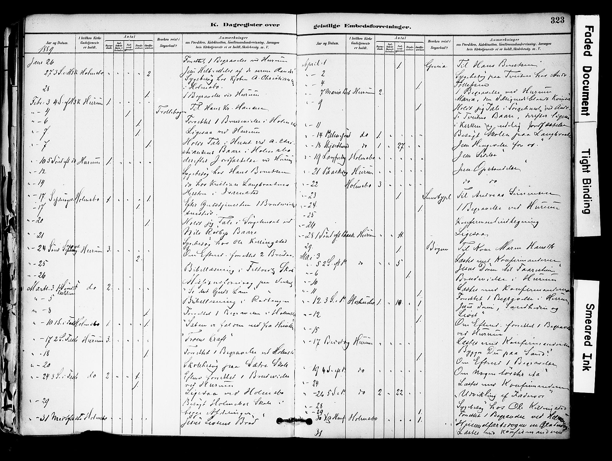 Hurum kirkebøker, AV/SAKO-A-229/F/Fa/L0014: Parish register (official) no. 14, 1882-1895, p. 323