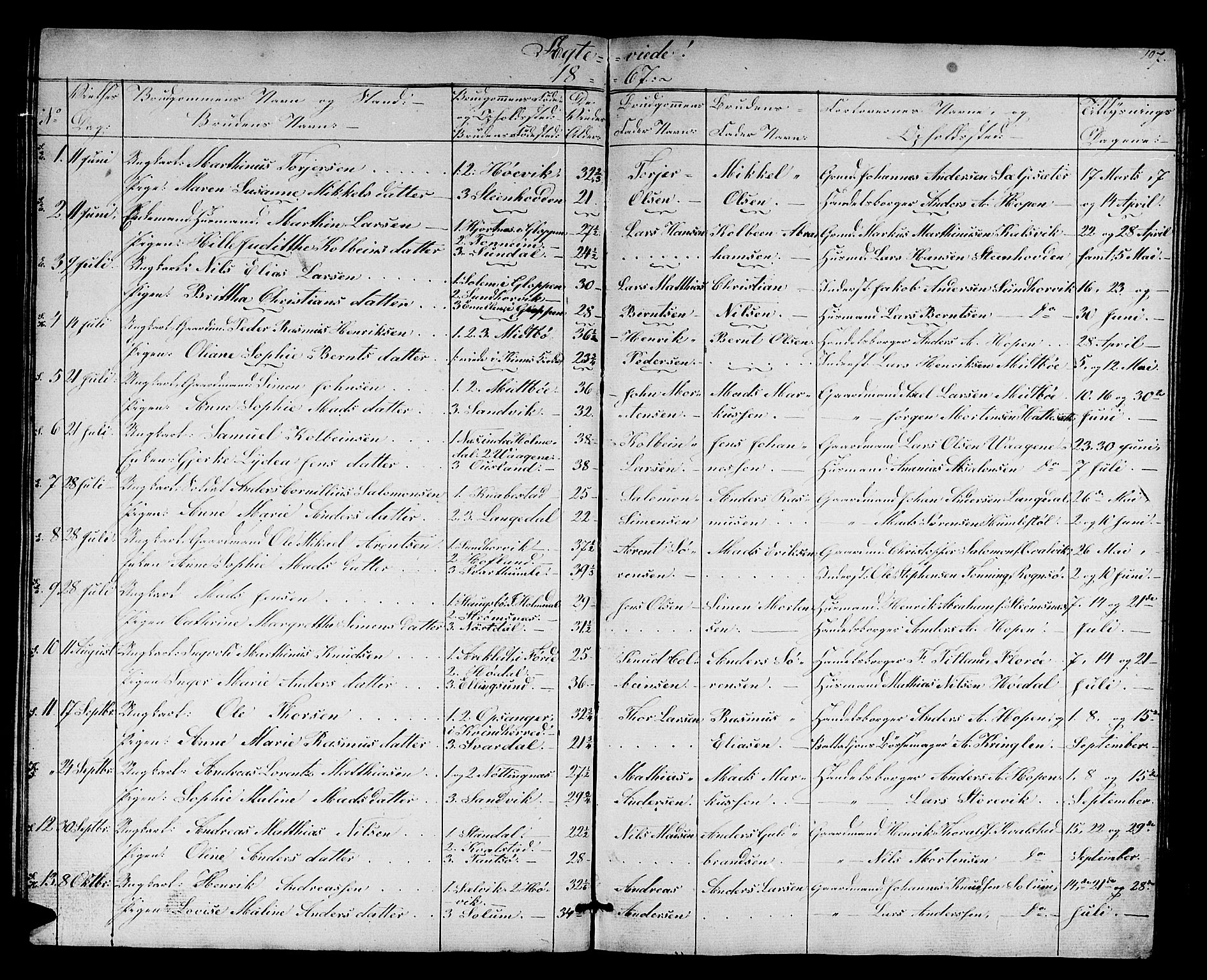 Kinn sokneprestembete, AV/SAB-A-80801/H/Hab/Habc/L0001: Parish register (copy) no. C 1, 1854-1868, p. 107