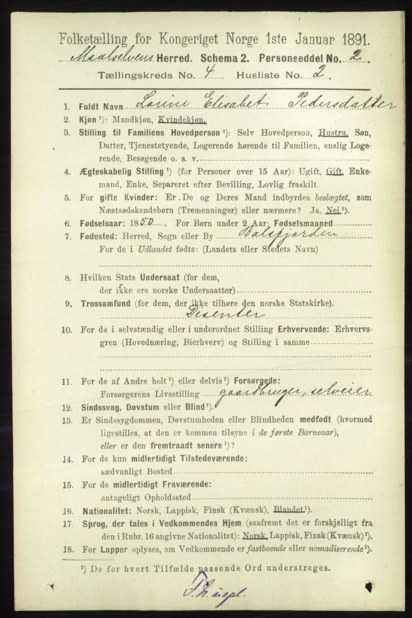RA, 1891 census for 1924 Målselv, 1891, p. 1088