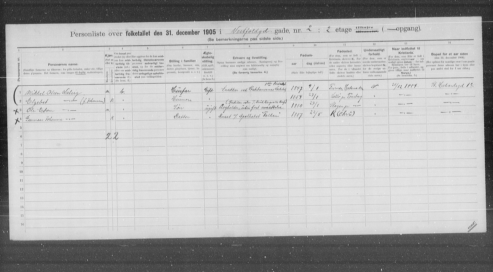 OBA, Municipal Census 1905 for Kristiania, 1905, p. 64369