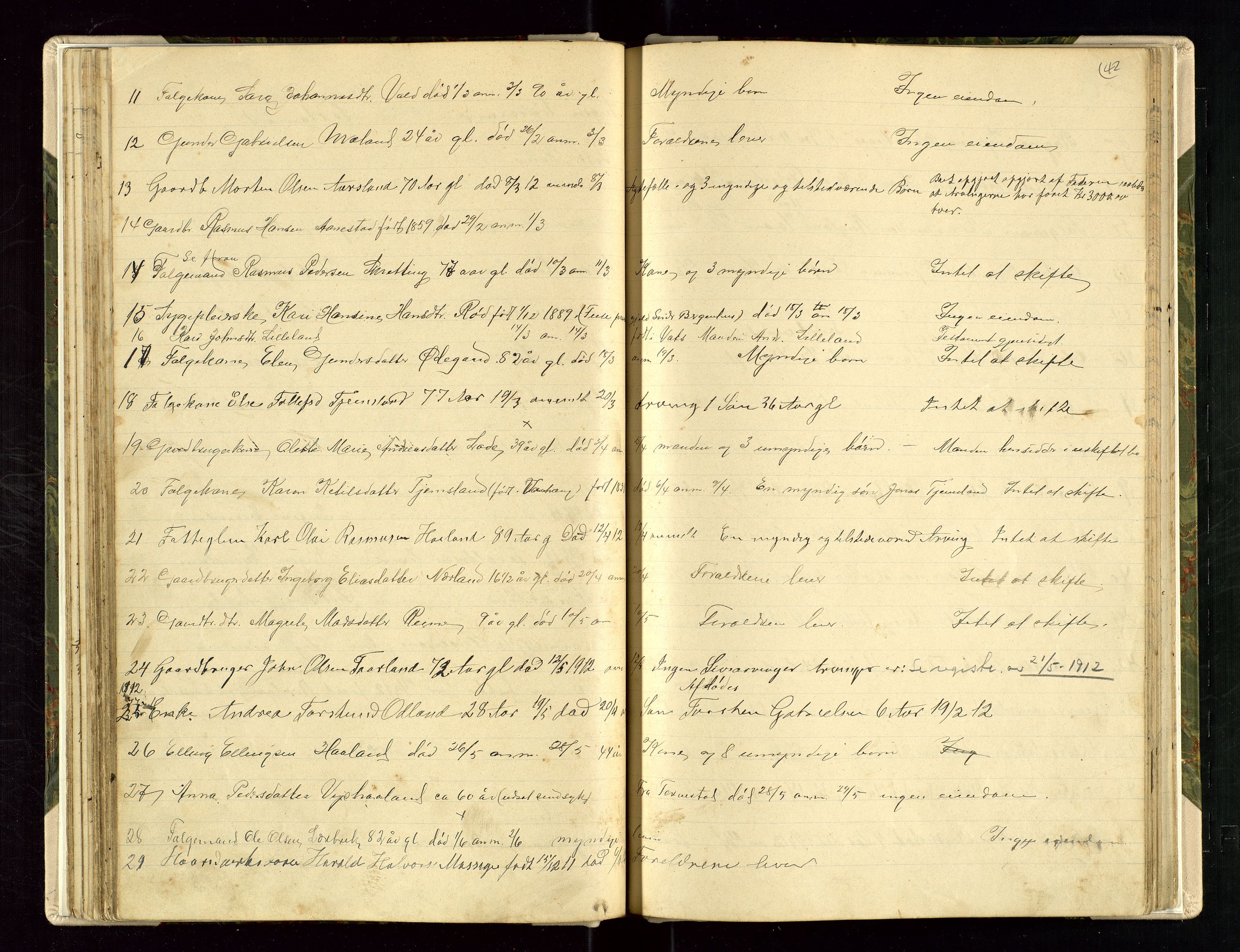 Hå lensmannskontor, AV/SAST-A-100456/Gga/L0002: Dødsfallsprotokoll, 1902-1925, p. 42