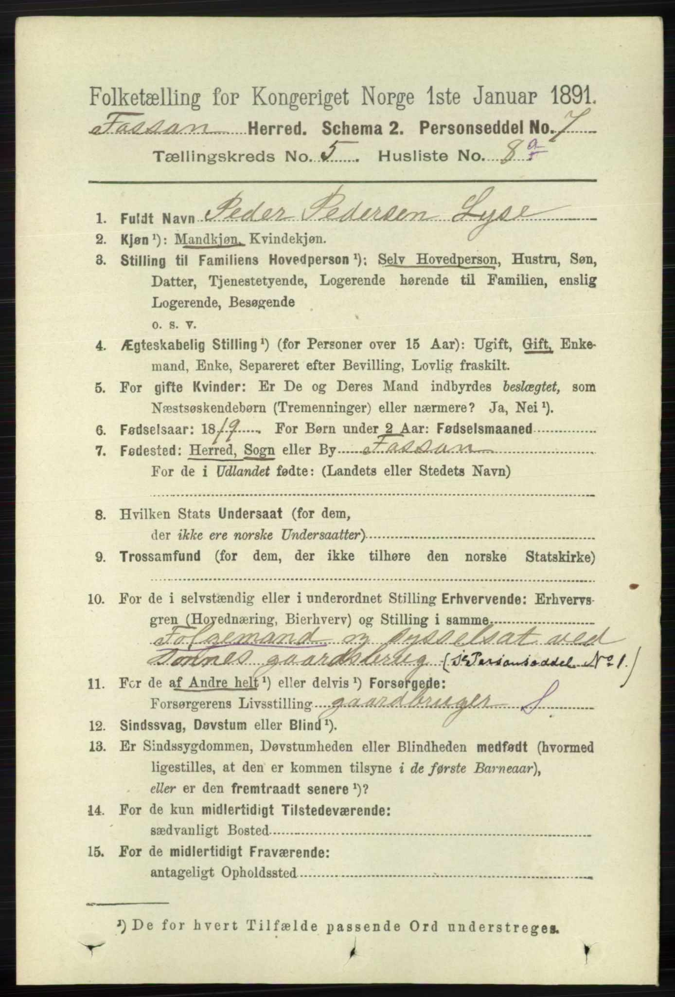 RA, 1891 census for 1129 Forsand, 1891, p. 814