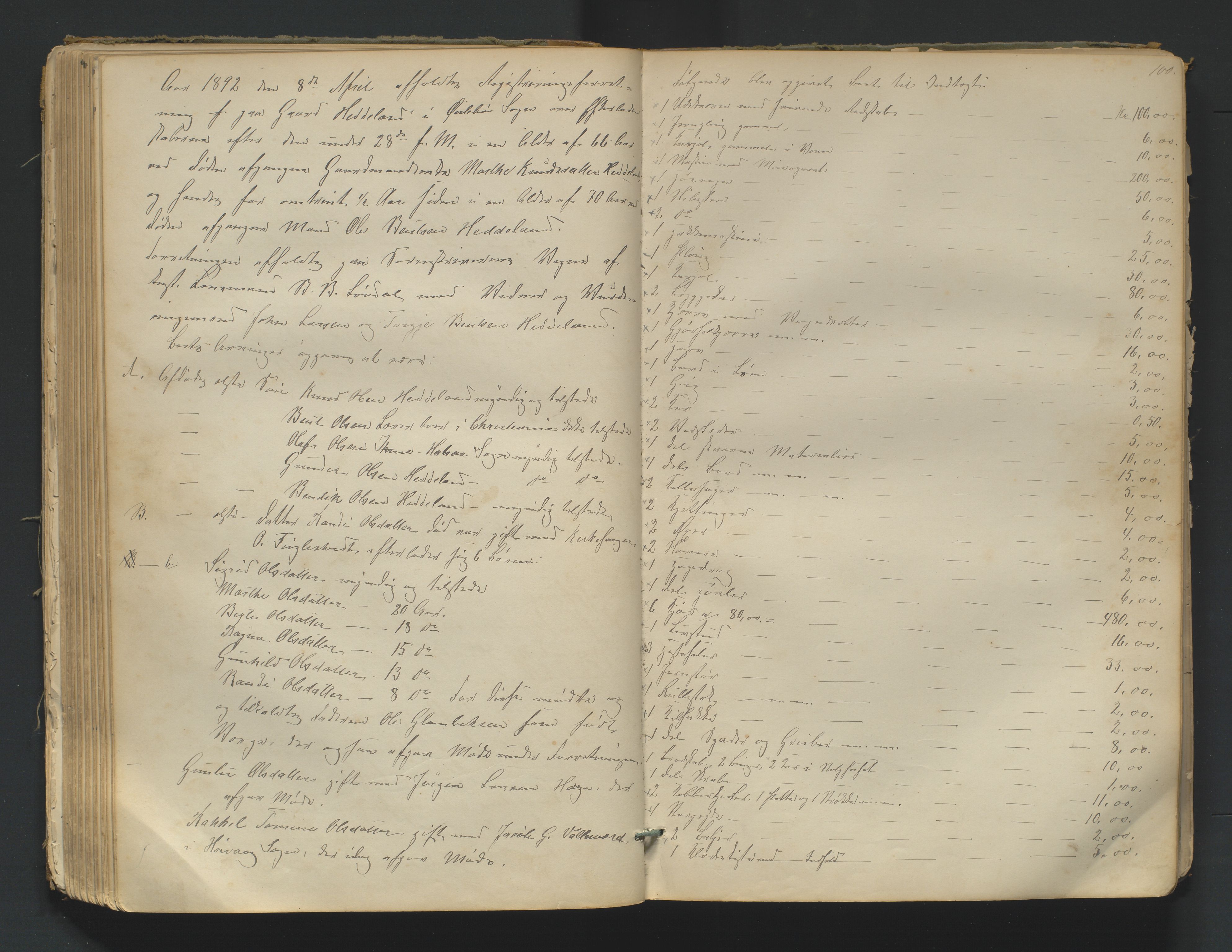 Mandal sorenskriveri, AV/SAK-1221-0005/001/H/Hc/L0049: Skifteregistreringsprotokoll nr 5 Øyslebø og Laudal, 1870-1920, p. 100