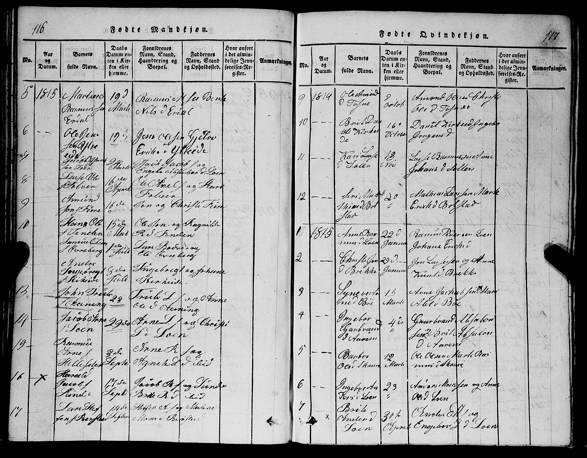 Stryn Sokneprestembete, AV/SAB-A-82501: Parish register (copy) no. C 1, 1801-1845, p. 116-117