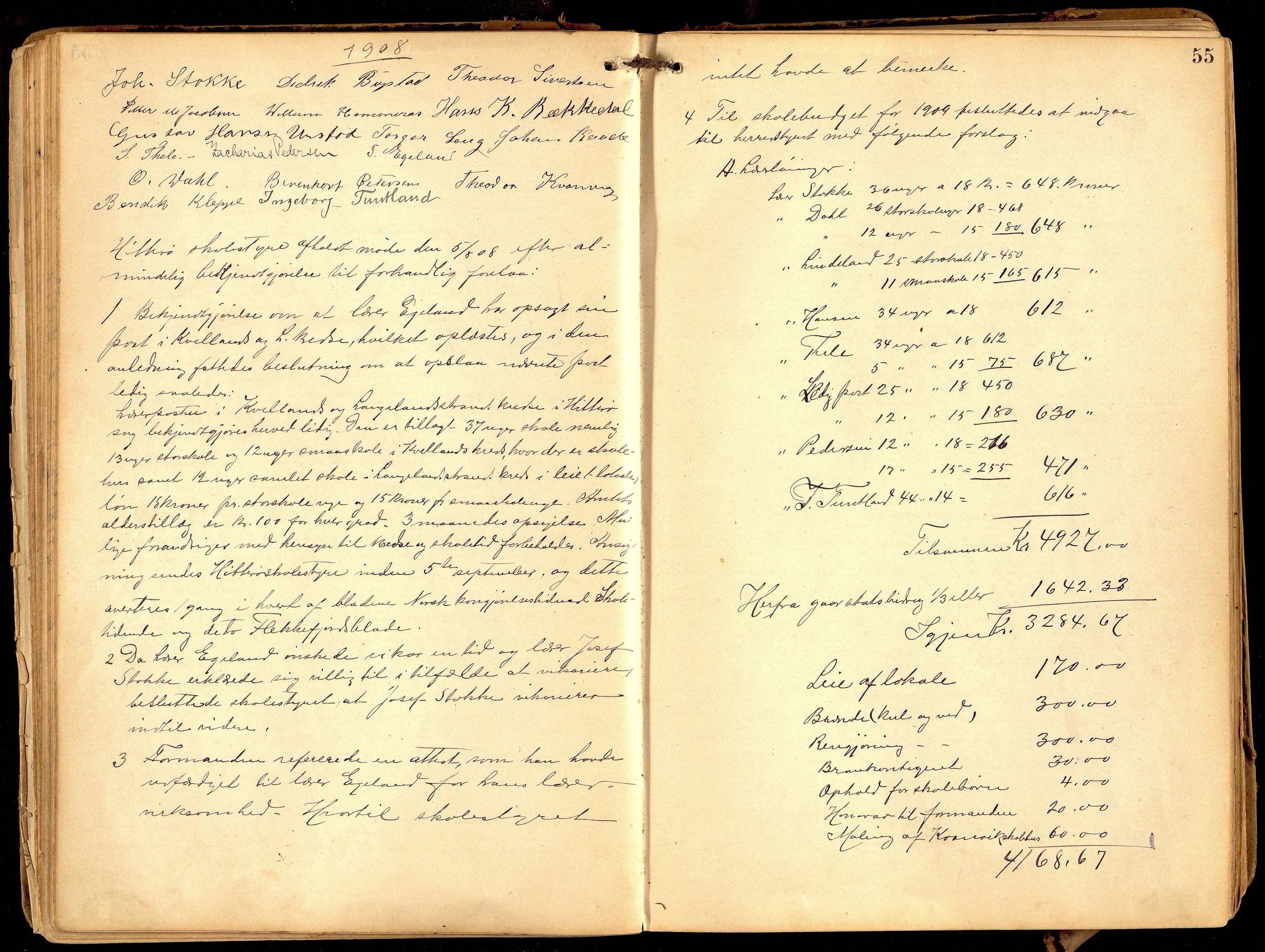 Hidra kommune - Skolestyret, ARKSOR/1004HI510/A/L0002: Møtebok, 1900-1932, p. 54b-55a