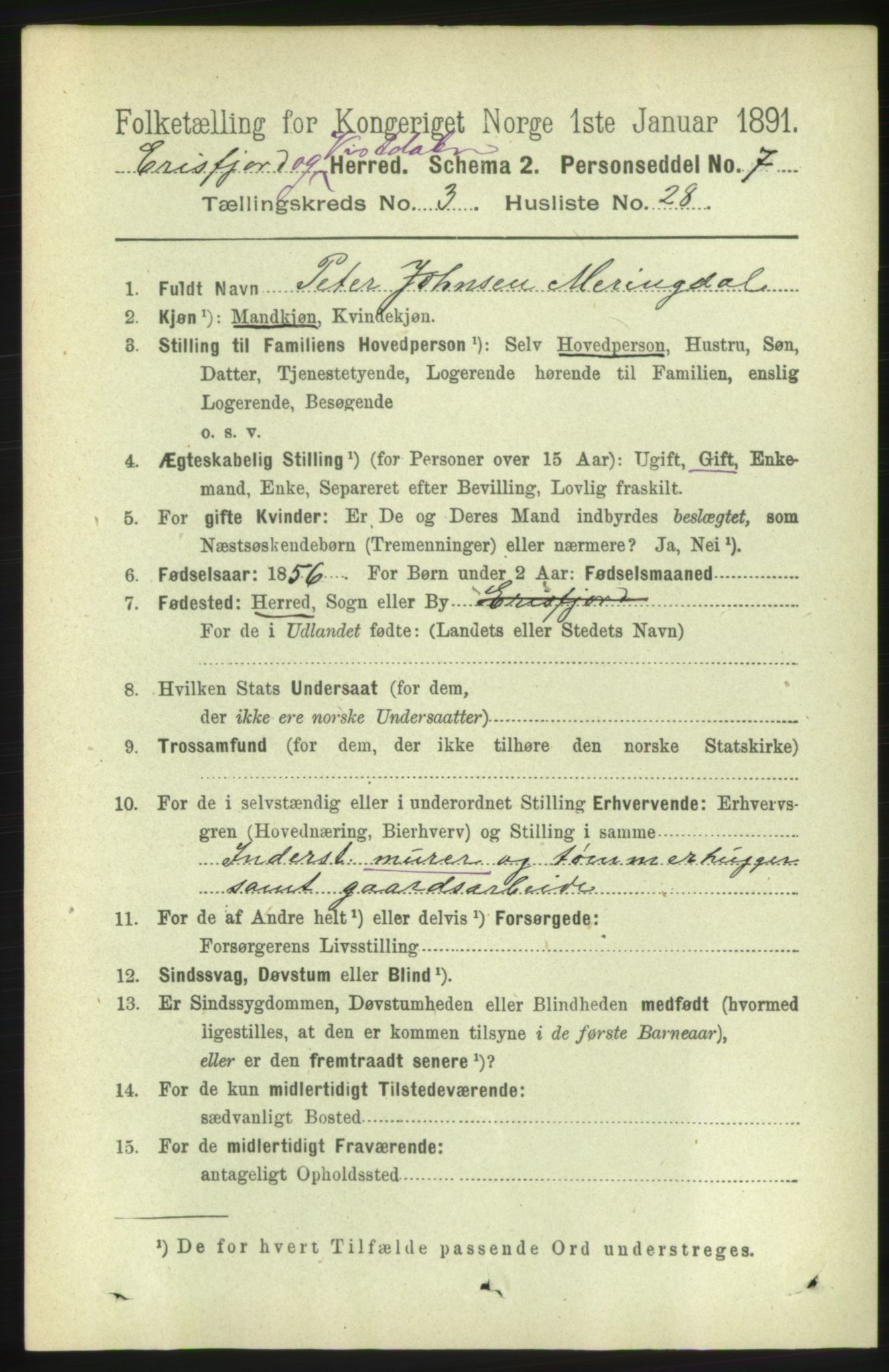 RA, 1891 census for 1542 Eresfjord og Vistdal, 1891, p. 773