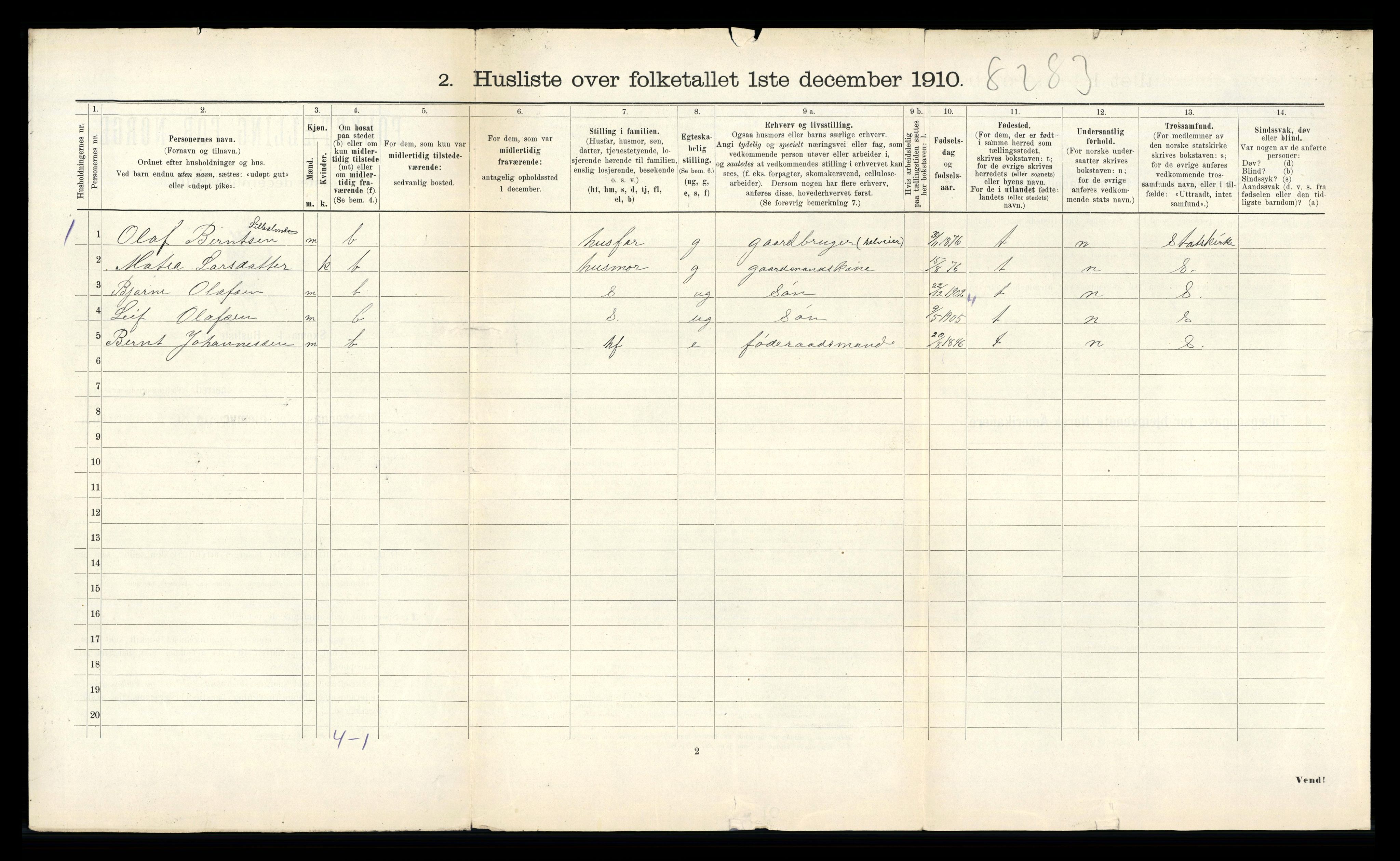 RA, 1910 census for Ulstein, 1910, p. 1155