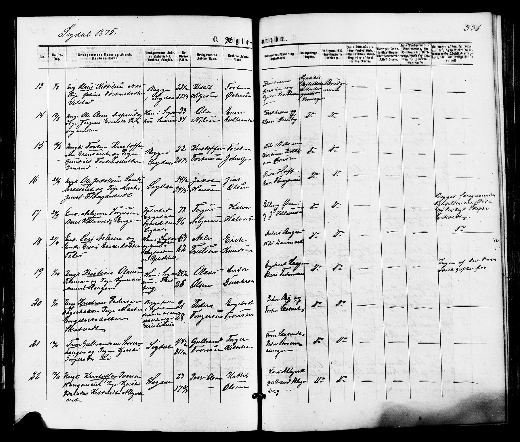 Sigdal kirkebøker, AV/SAKO-A-245/F/Fa/L0010: Parish register (official) no. I 10 /1, 1872-1878, p. 336