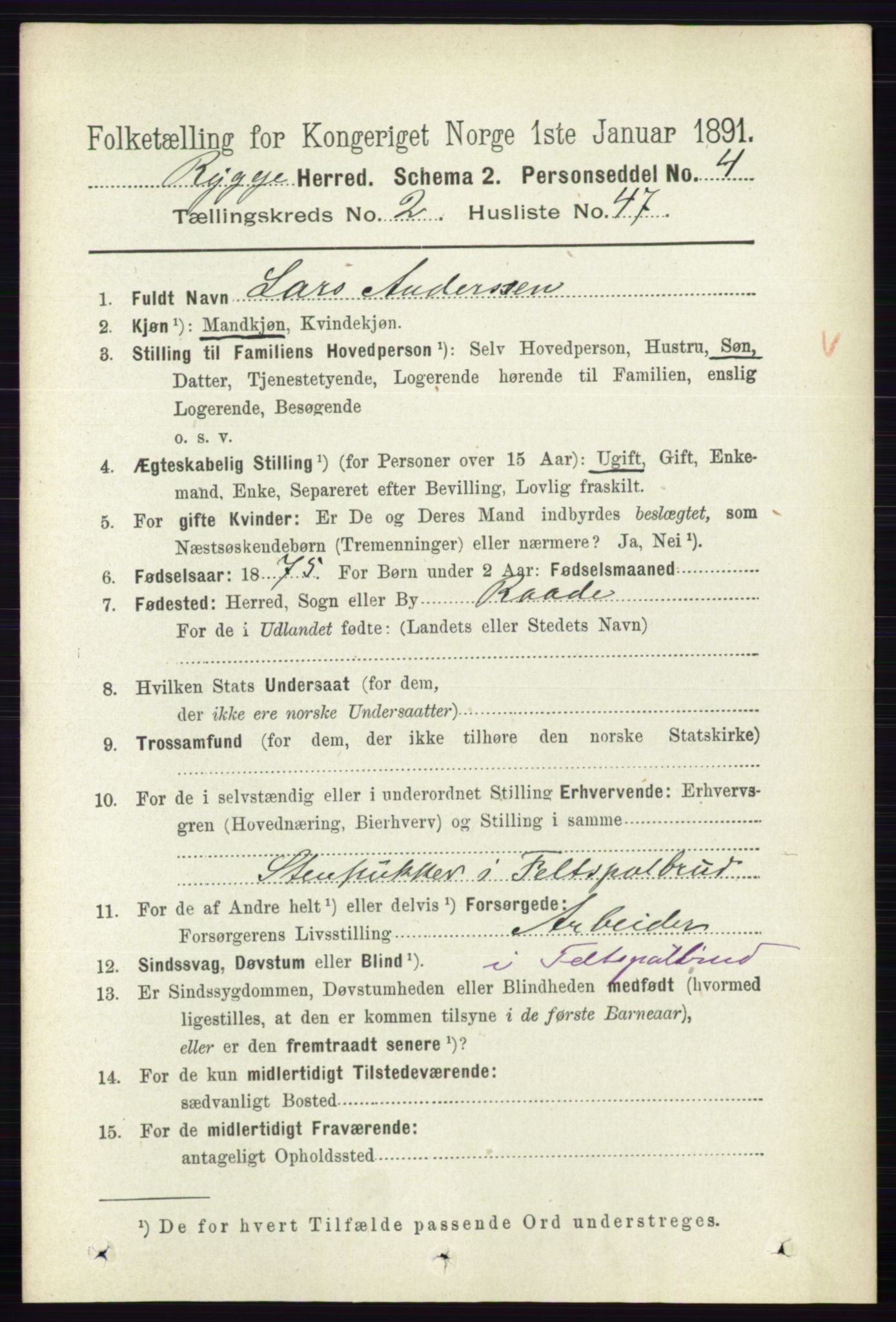 RA, 1891 census for 0136 Rygge, 1891, p. 1303