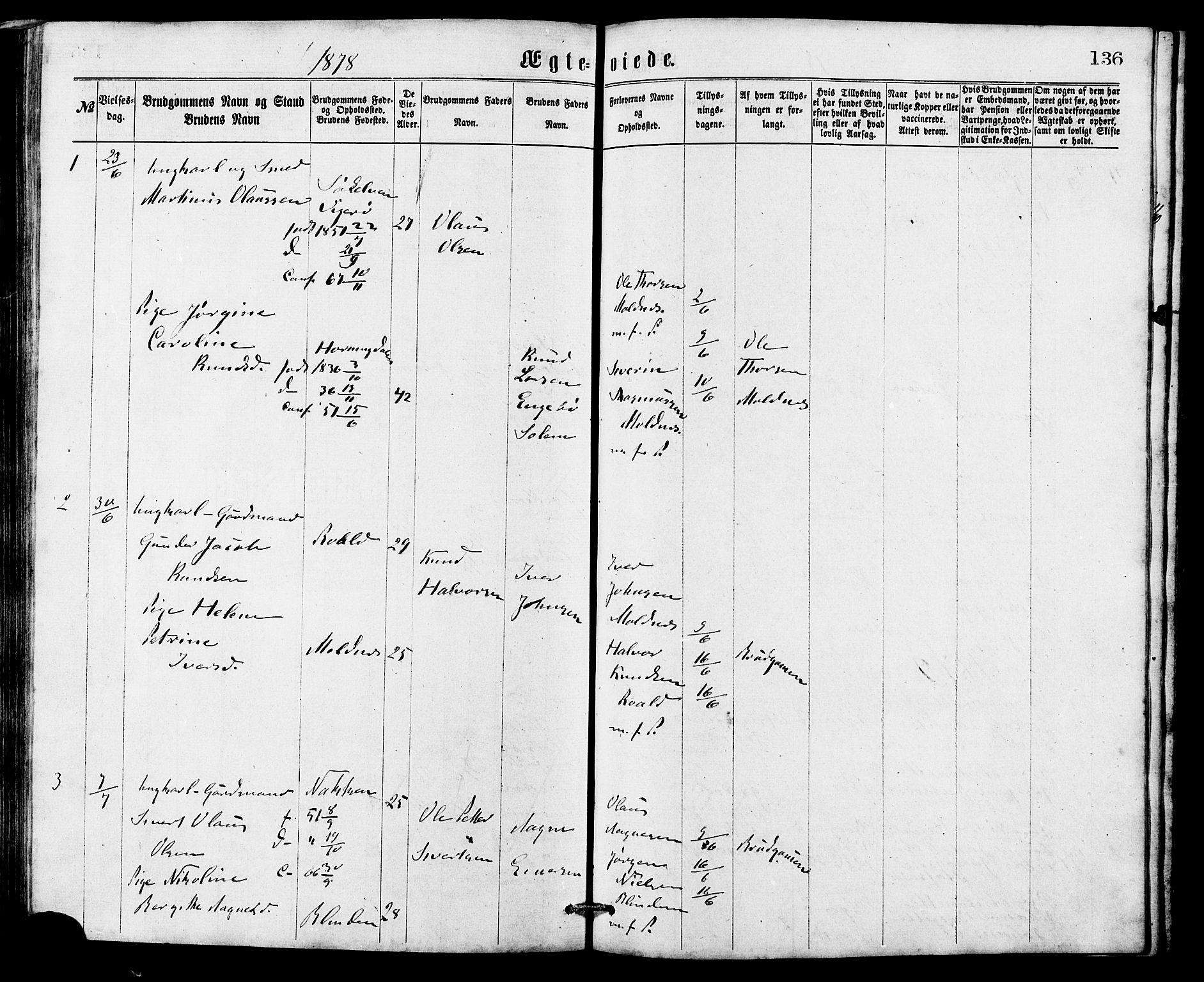 Ministerialprotokoller, klokkerbøker og fødselsregistre - Møre og Romsdal, AV/SAT-A-1454/537/L0521: Parish register (copy) no. 537C02, 1869-1888, p. 136