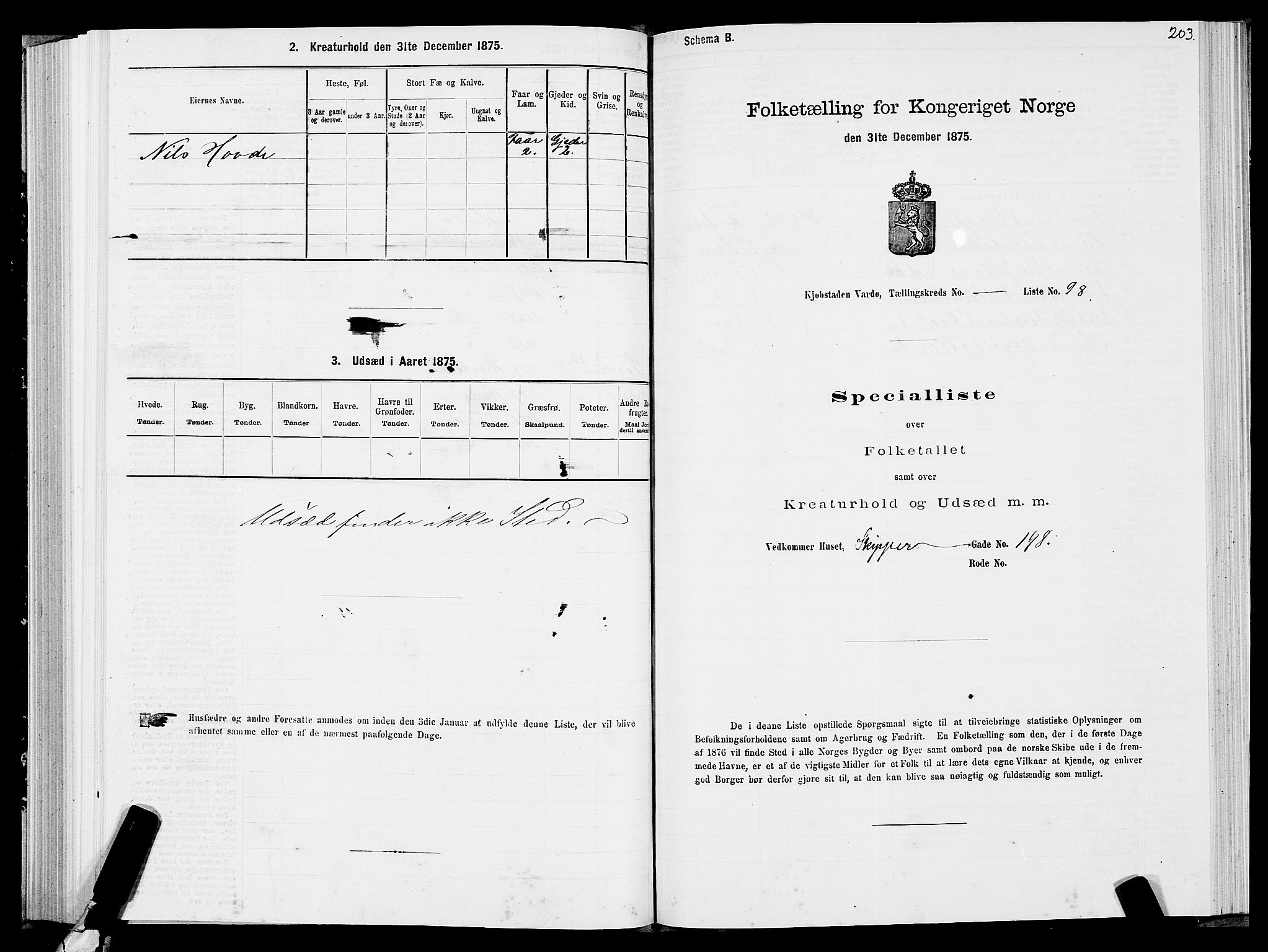 SATØ, 1875 census for 2002B Vardø/Vardø, 1875, p. 1203