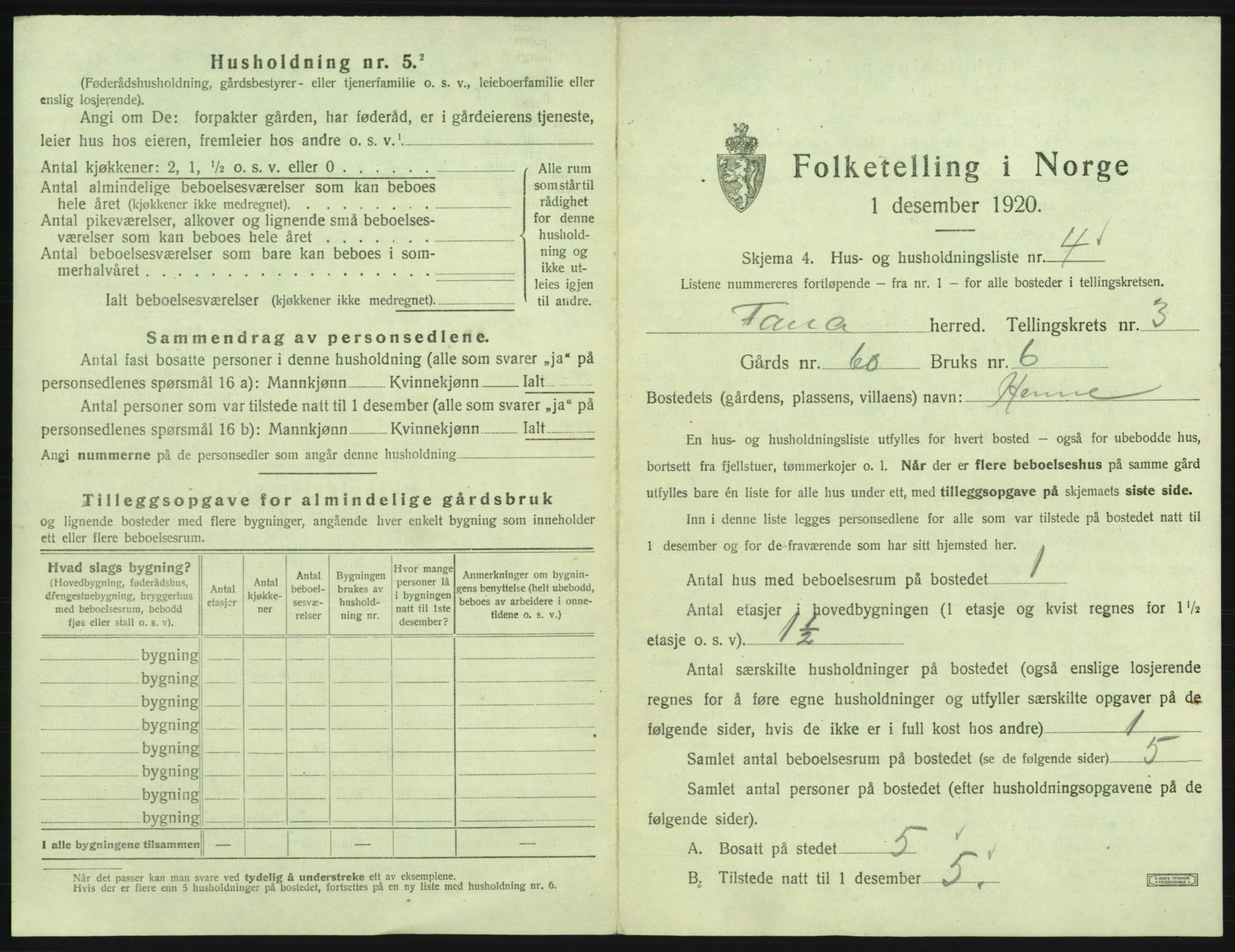 SAB, 1920 census for Fana, 1920, p. 294