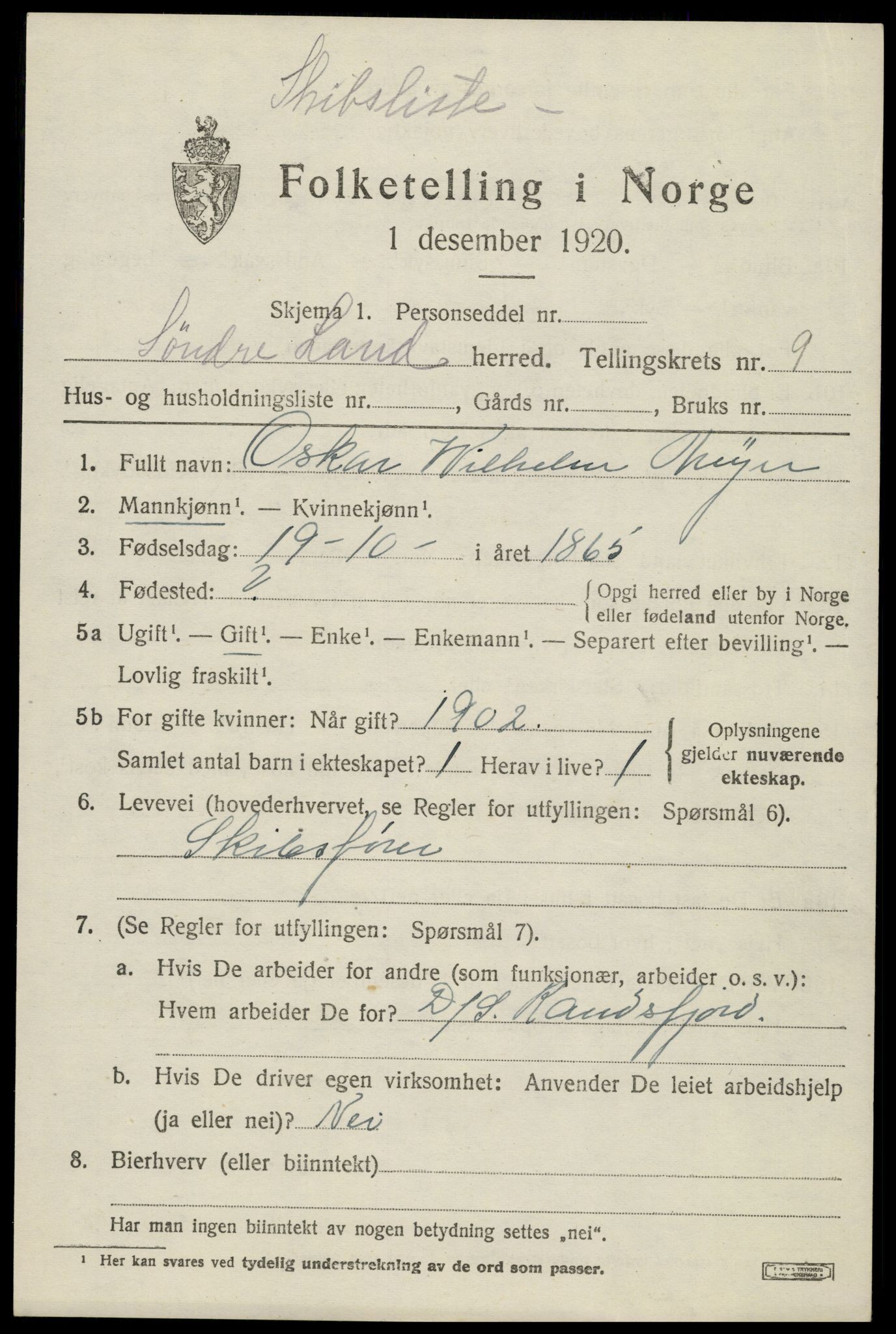 SAH, 1920 census for Søndre Land, 1920, p. 8785