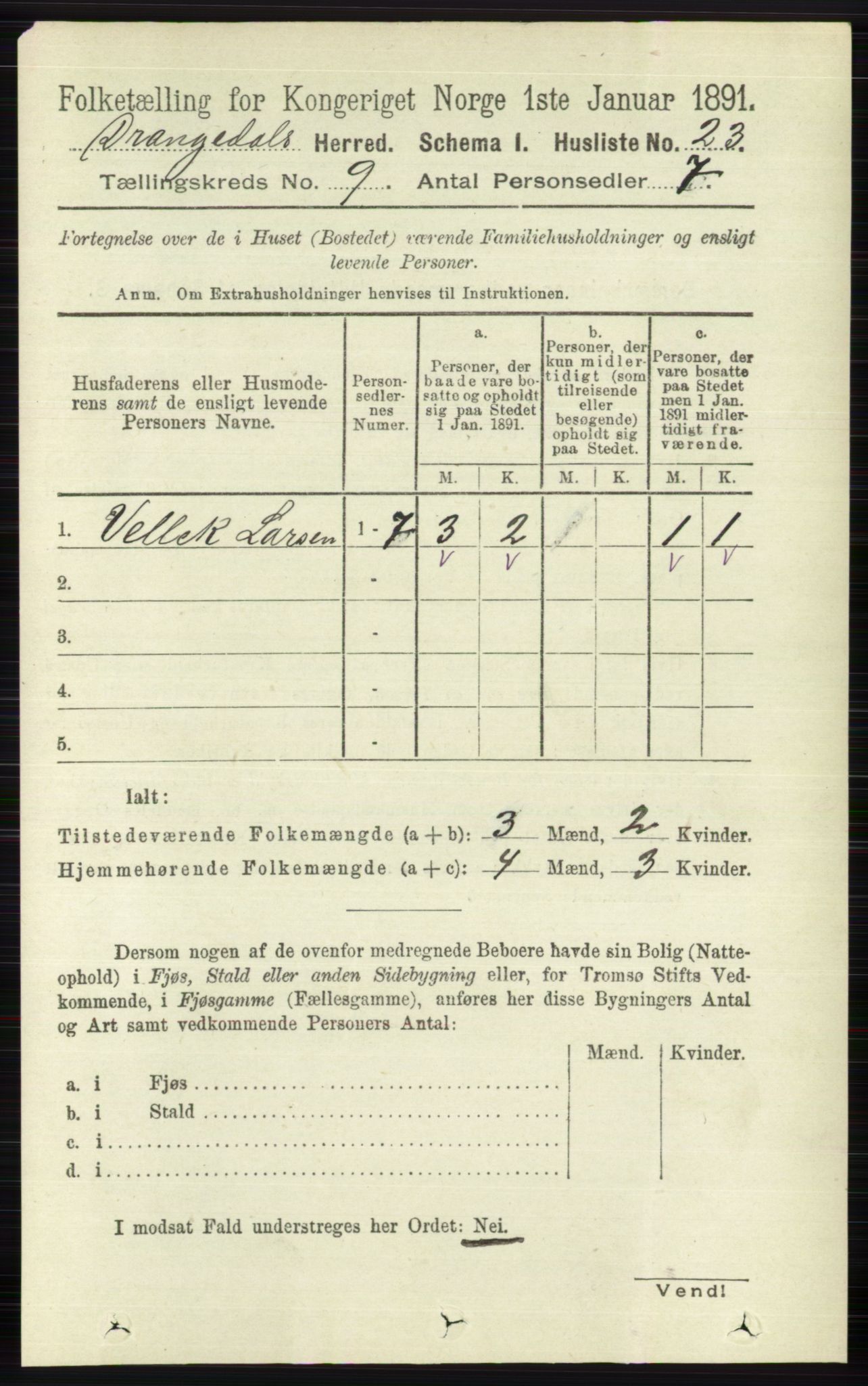 RA, 1891 census for 0817 Drangedal, 1891, p. 3113