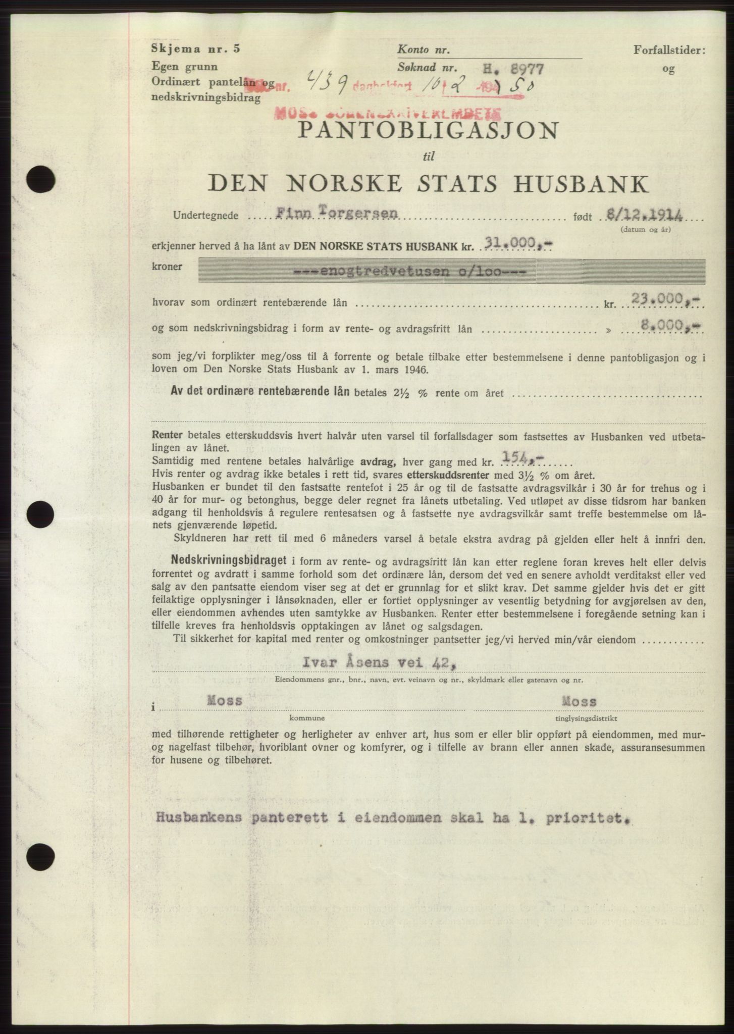 Moss sorenskriveri, SAO/A-10168: Mortgage book no. B23, 1949-1950, Diary no: : 439/1950
