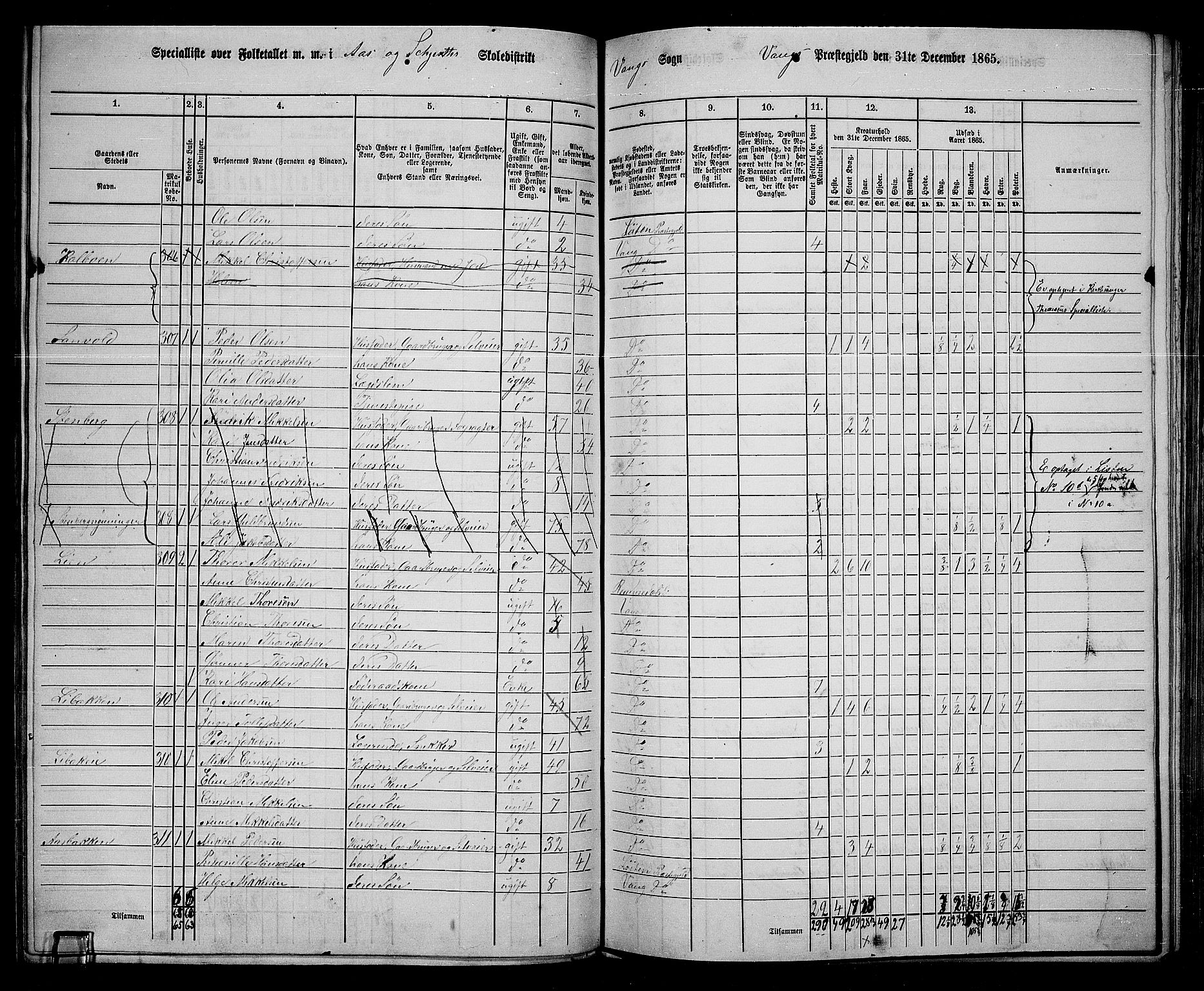 RA, 1865 census for Vang/Vang og Furnes, 1865, p. 248